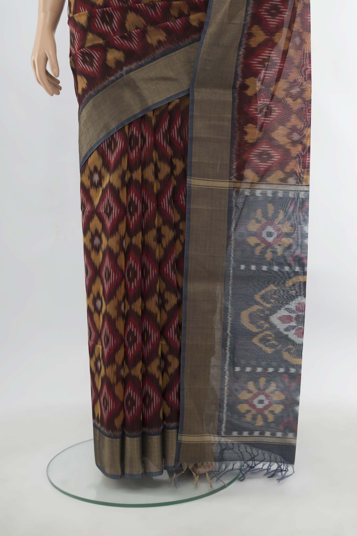 Brown Silk Cotton Saree - Image 3