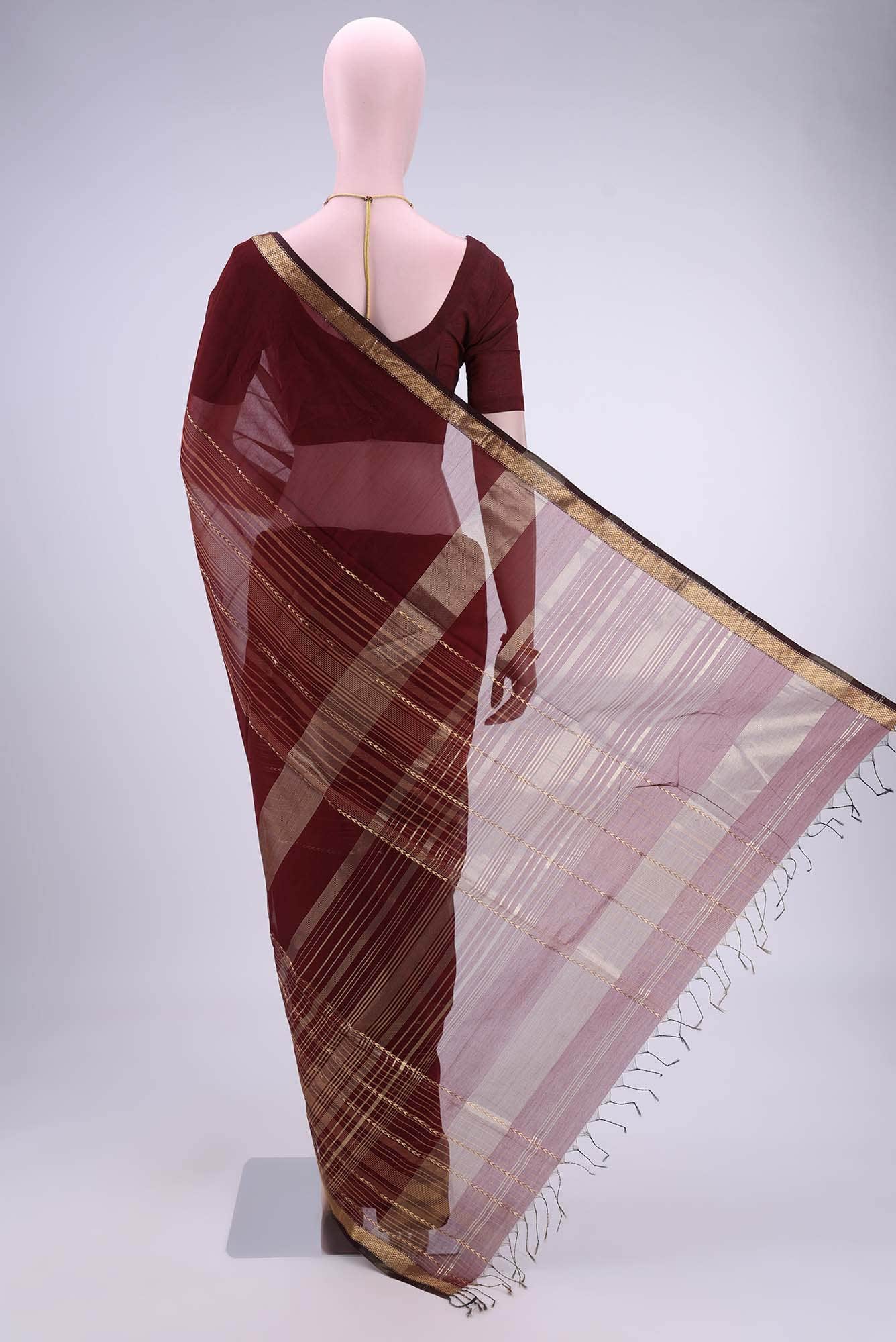 Maroon Maheshwari Silk Cotton Saree - Image 2