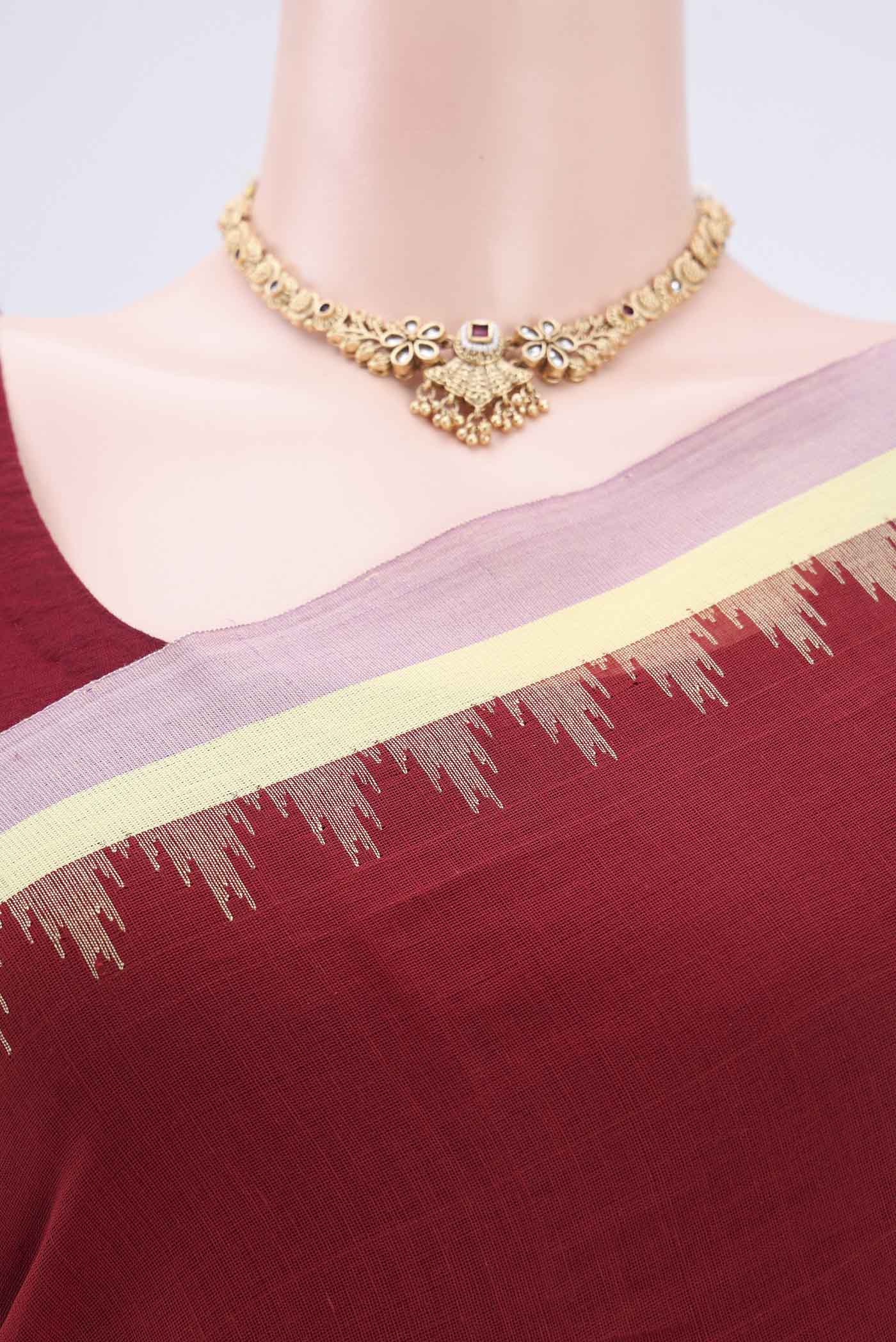 Maroon Mangalagiri Cotton Saree - Image 2