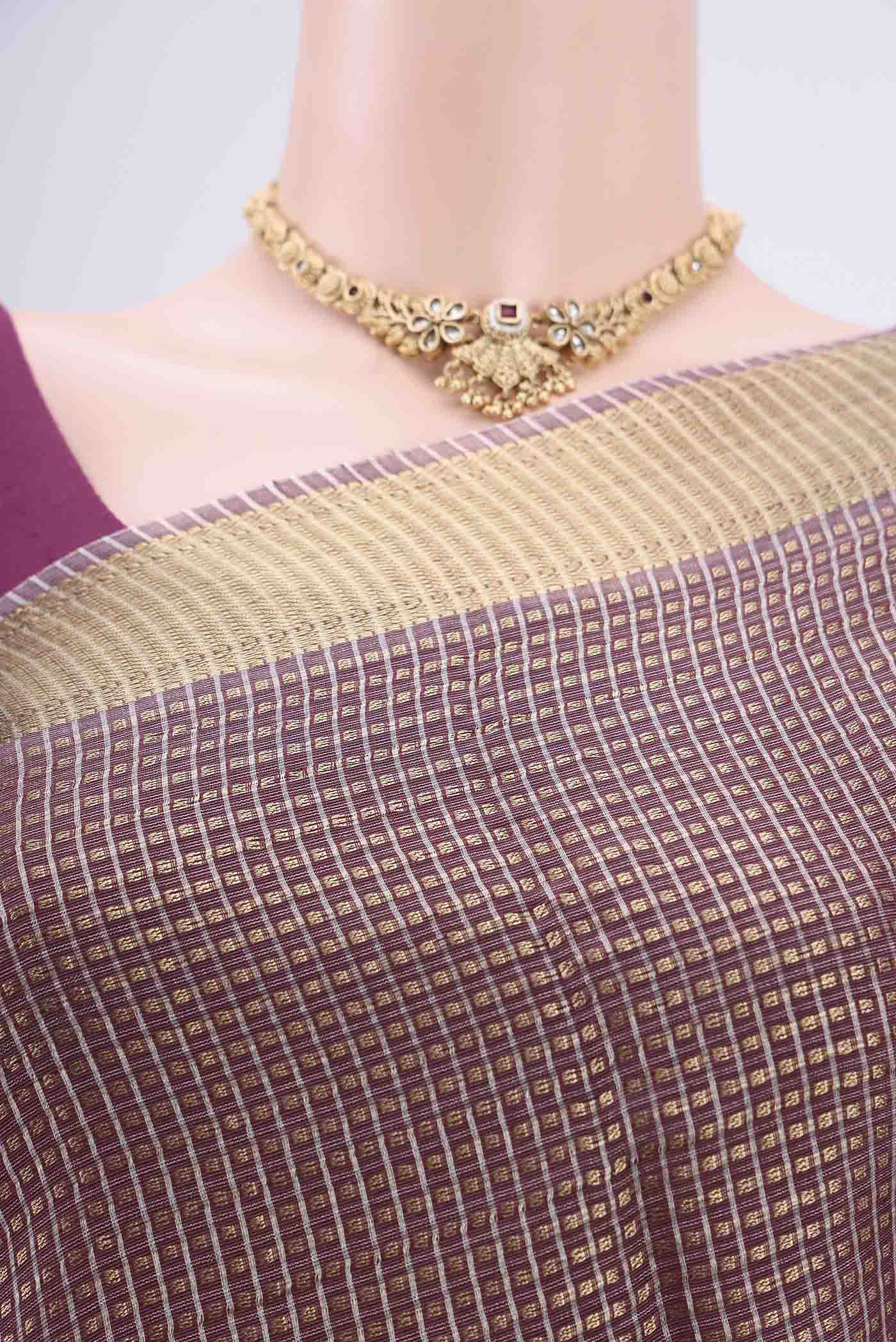 Dark Mauve MP Tussar Saree - Image 2