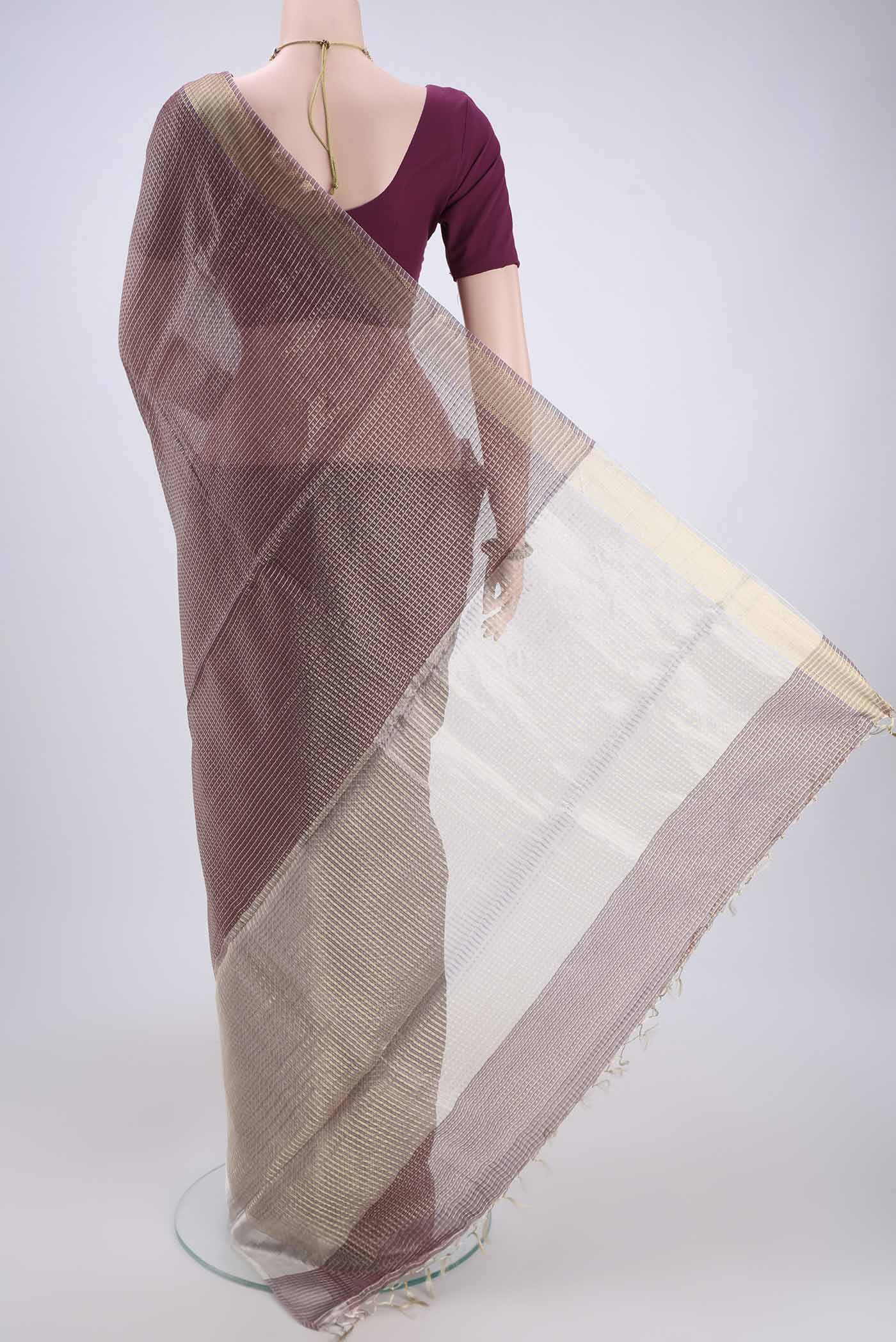 Dark Mauve MP Tussar Saree - Image 3