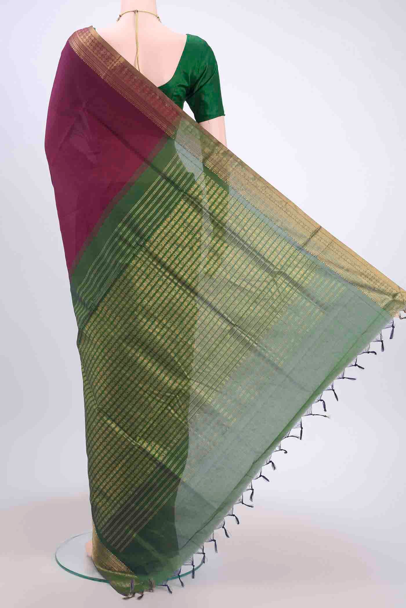 Maroon Poly Cotton Saree - Image 3