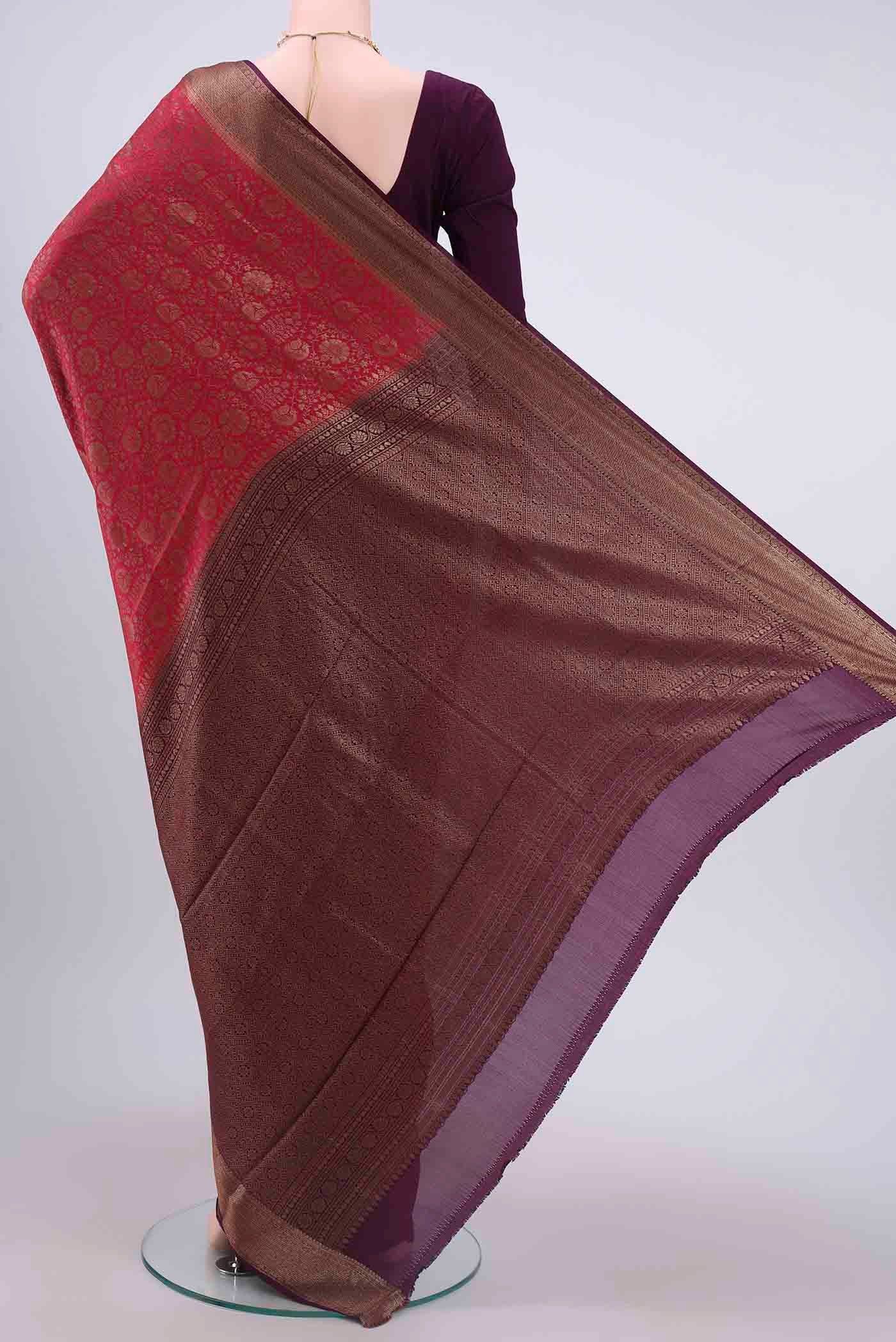Maroon Mysore Crepe Saree - Image 3