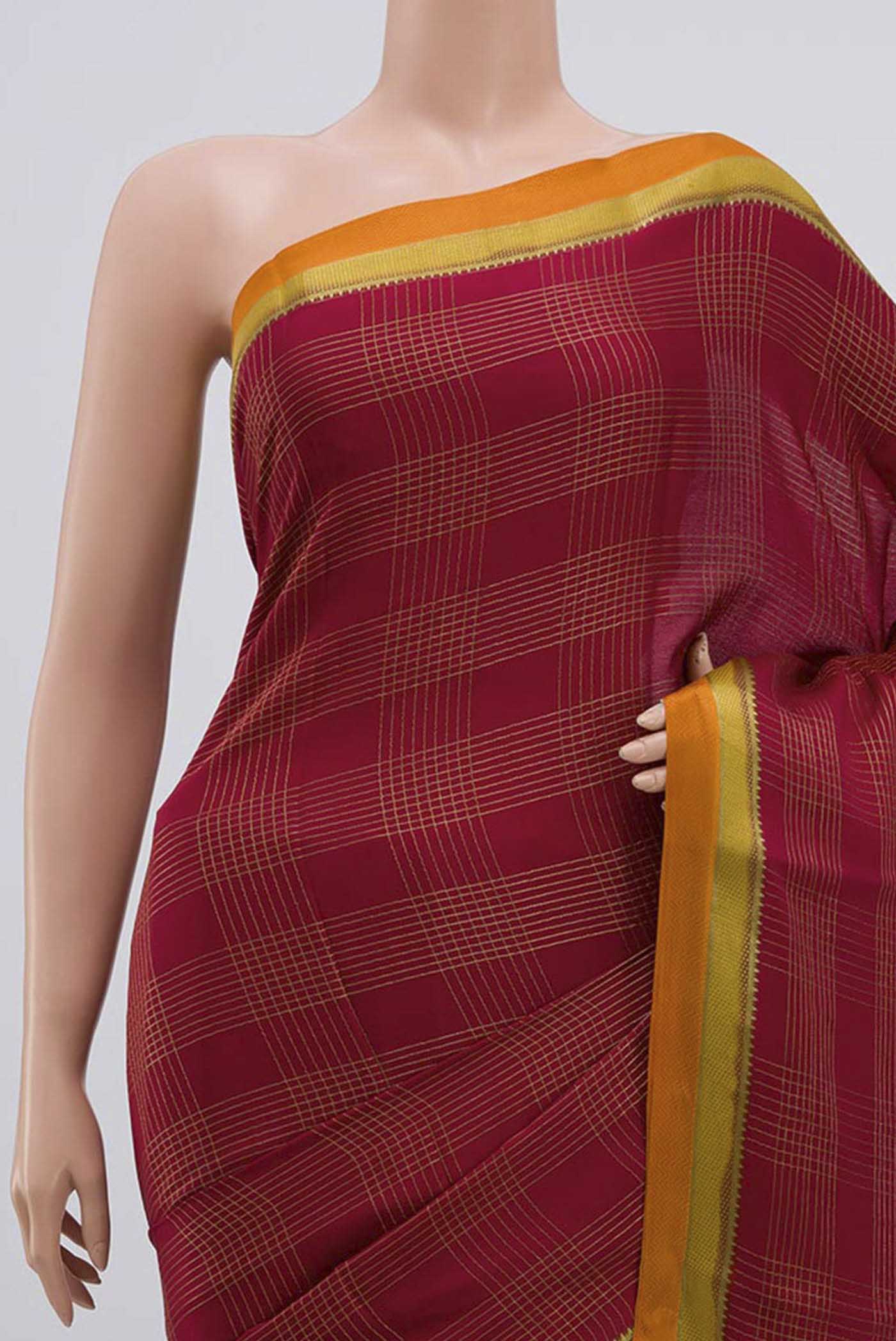 Maroon Mysore Crepe Saree - Image 2