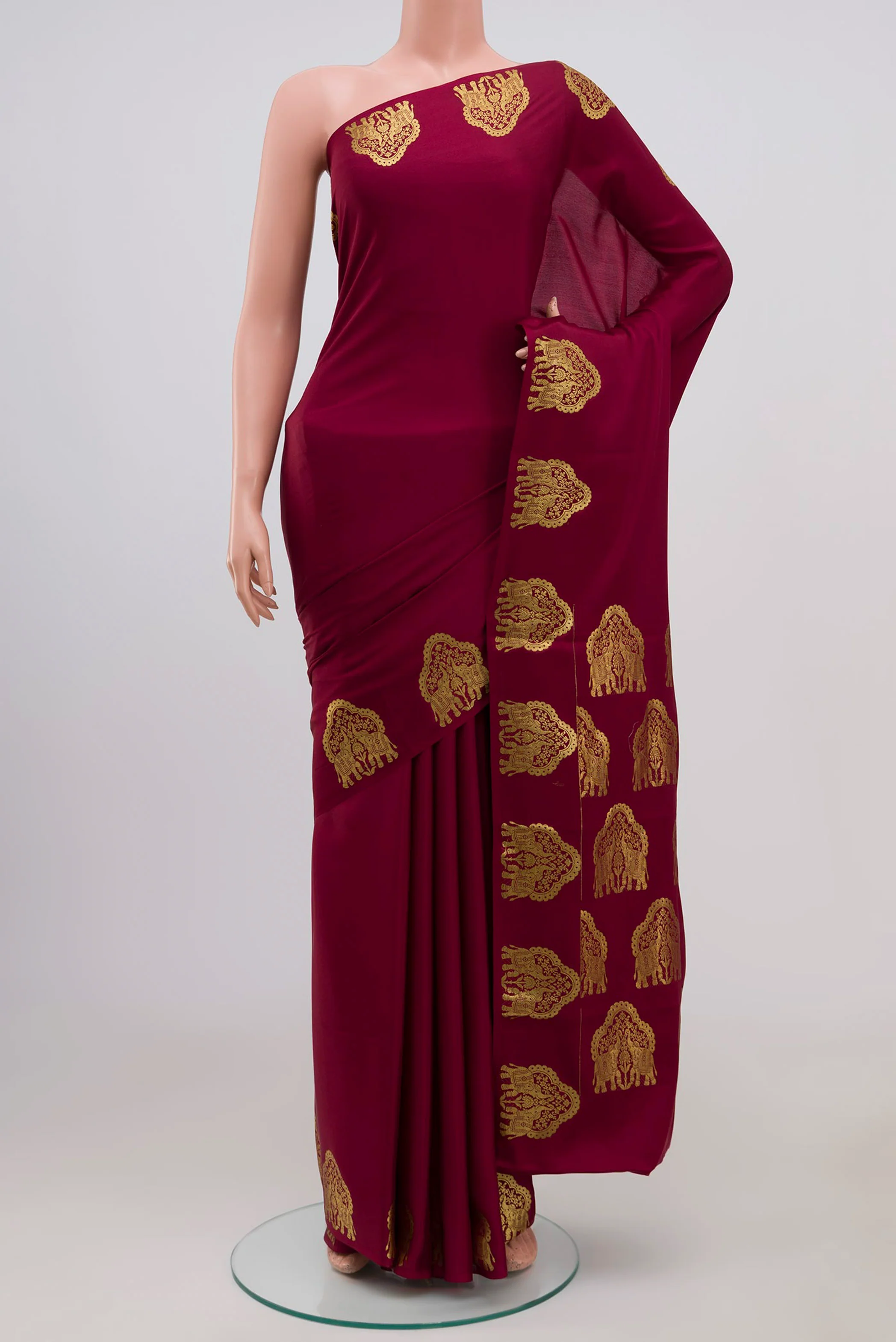 Maroon Mysore Crepe Saree