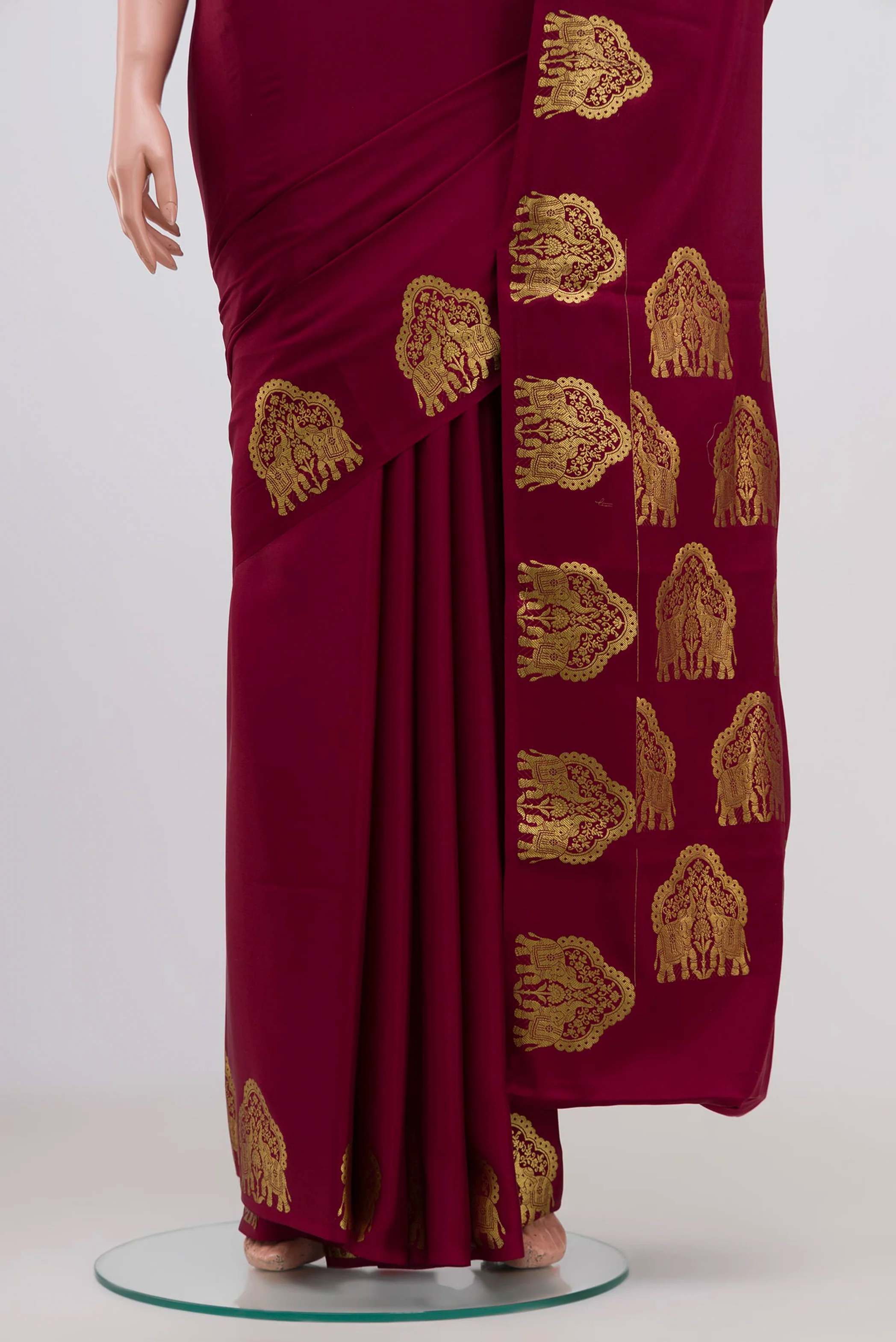 Maroon Mysore Crepe Saree - Image 3