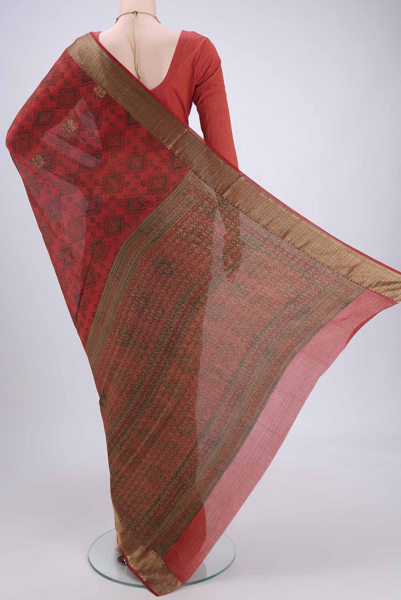 Red Mysore Crepe Saree - Image 3