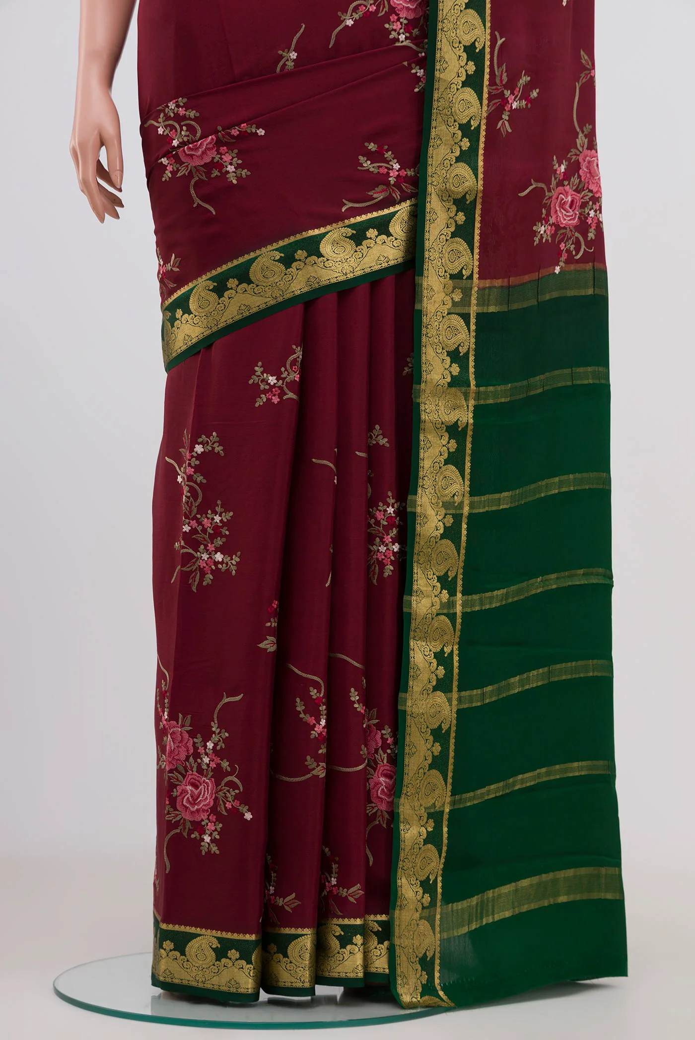 Maroon Mysore Crepe Saree - Image 3