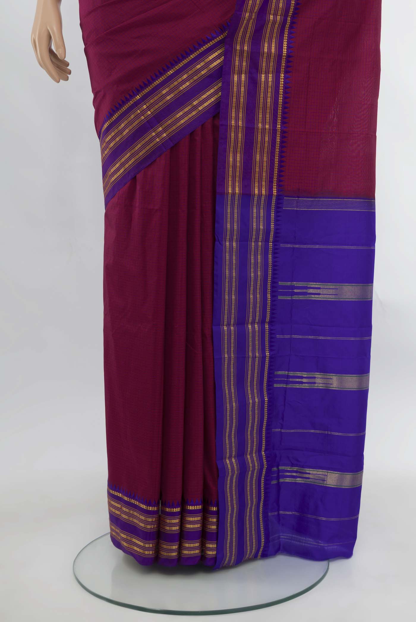 Dark Pink Narayanpet Silk Saree - Image 3