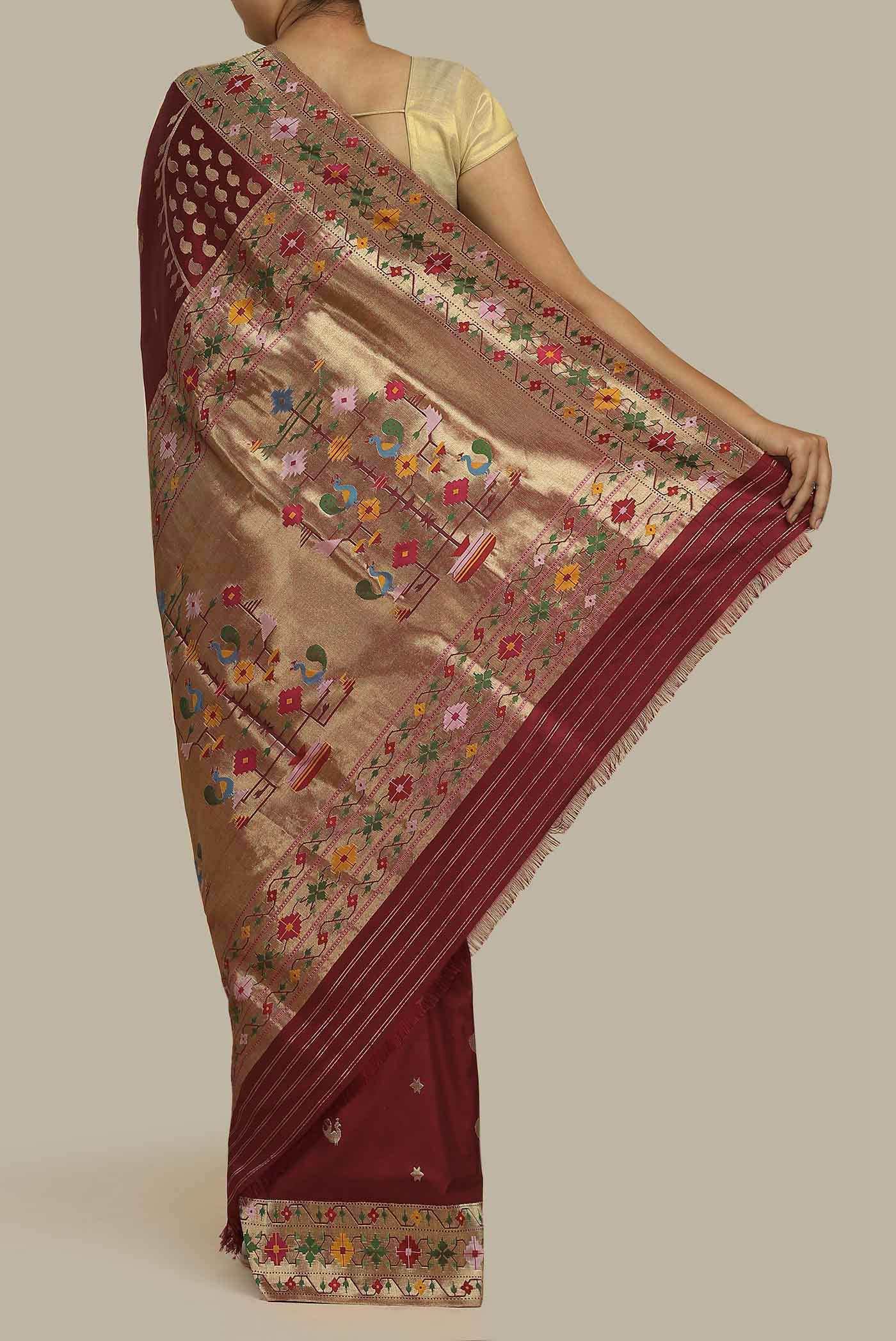 Pure Silk Pure Zari Maroon Paithani Saree - Image 2