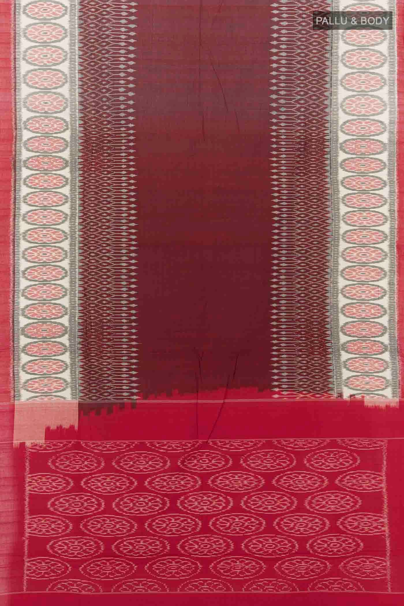 Maroon Pochampally Cotton Saree - Image 5