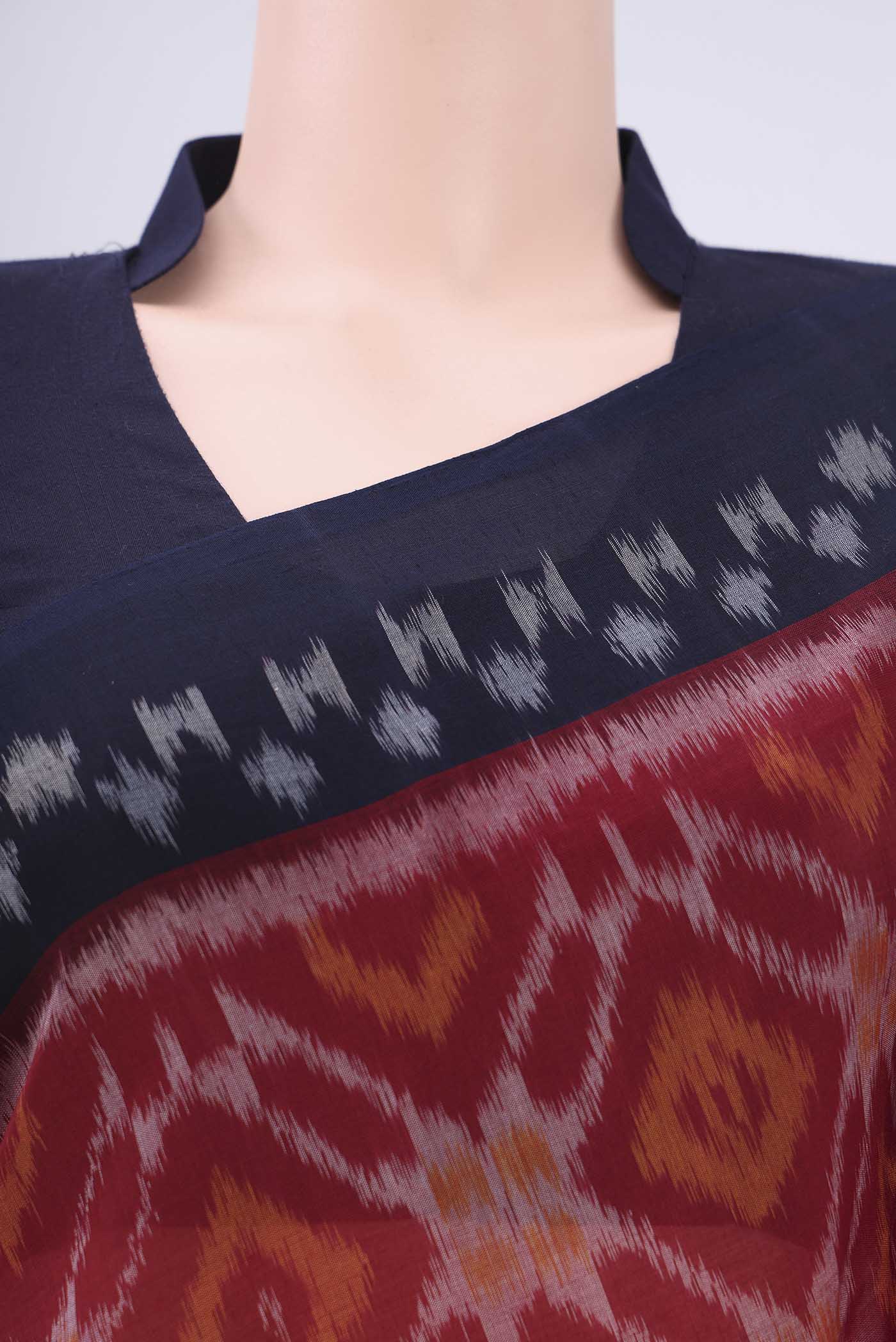Maroon Pochampally Cotton Saree - Image 2