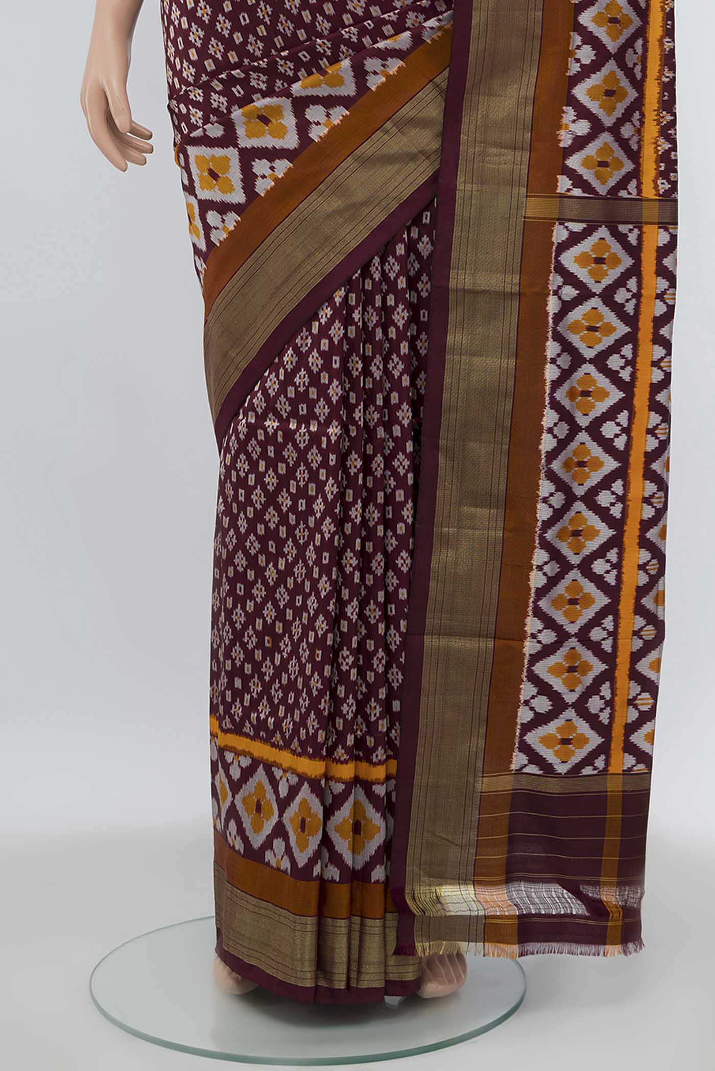 Coffee Brown Pochampally Silk Saree - Image 3