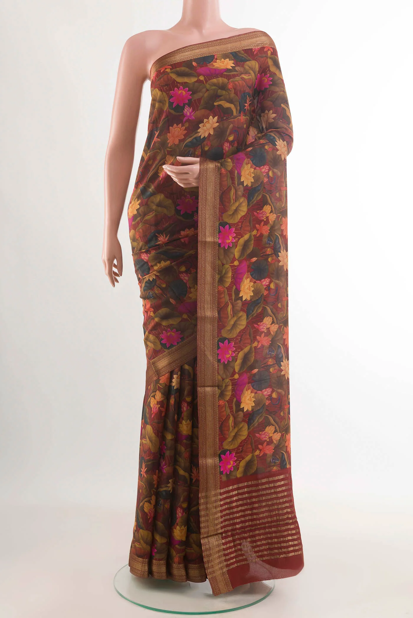 Brown Mysore Crepe Saree