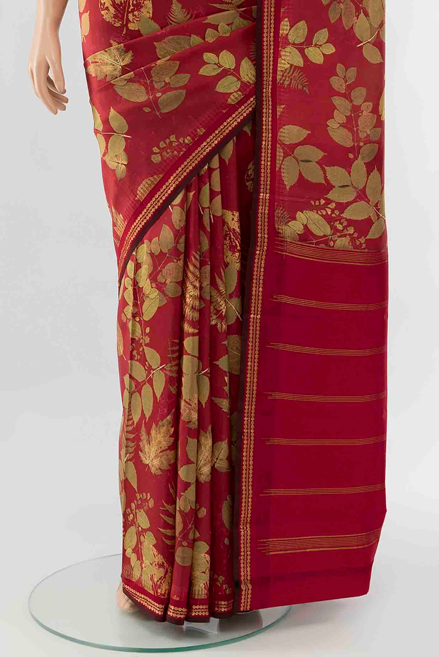 Maroon Printed Silk Saree - Image 3
