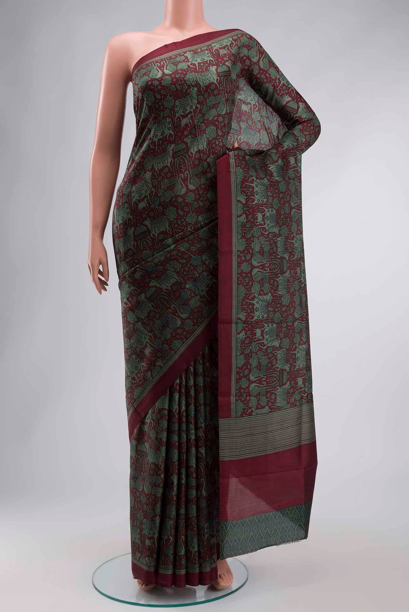 Maroon Printed Silk Saree
