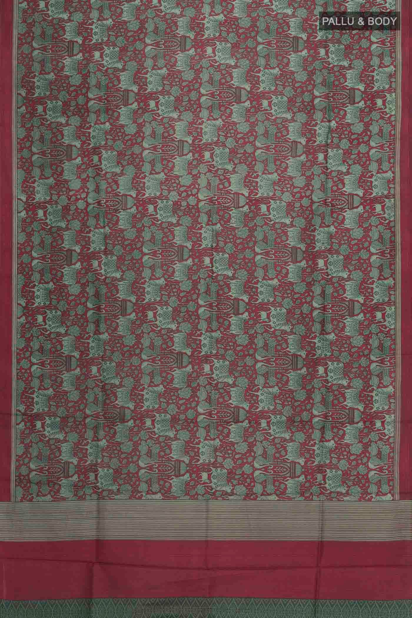 Maroon Printed Silk Saree - Image 5