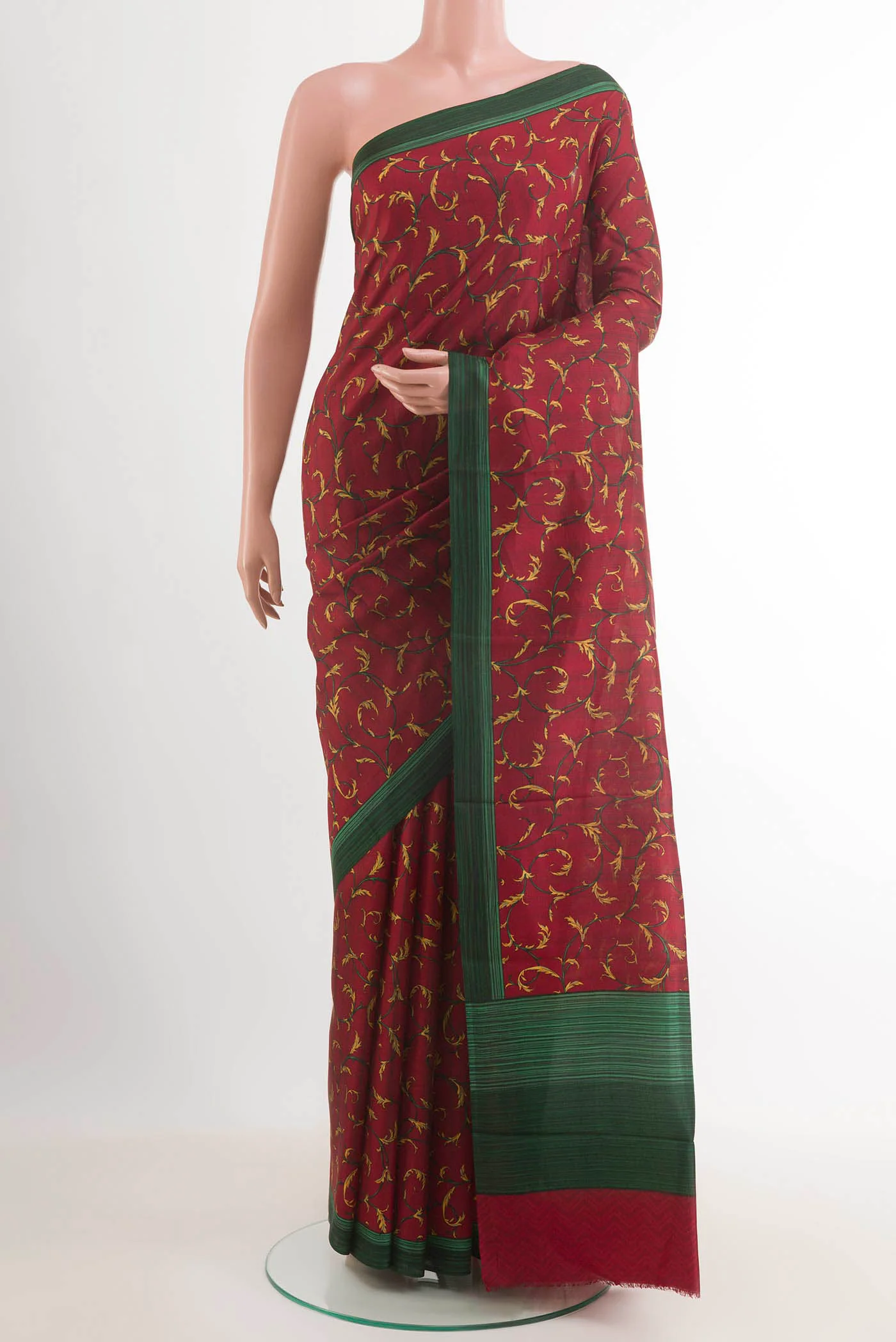Maroon Printed Silk Saree