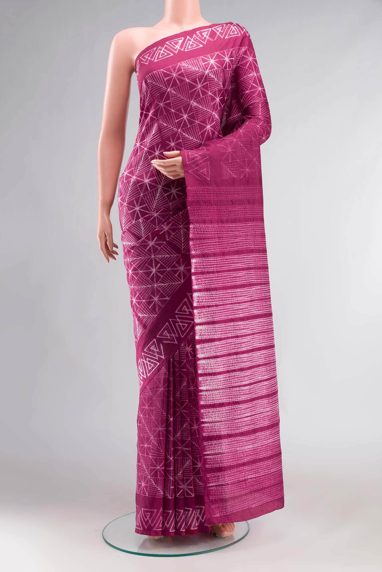 Magenta Printed Silk Saree