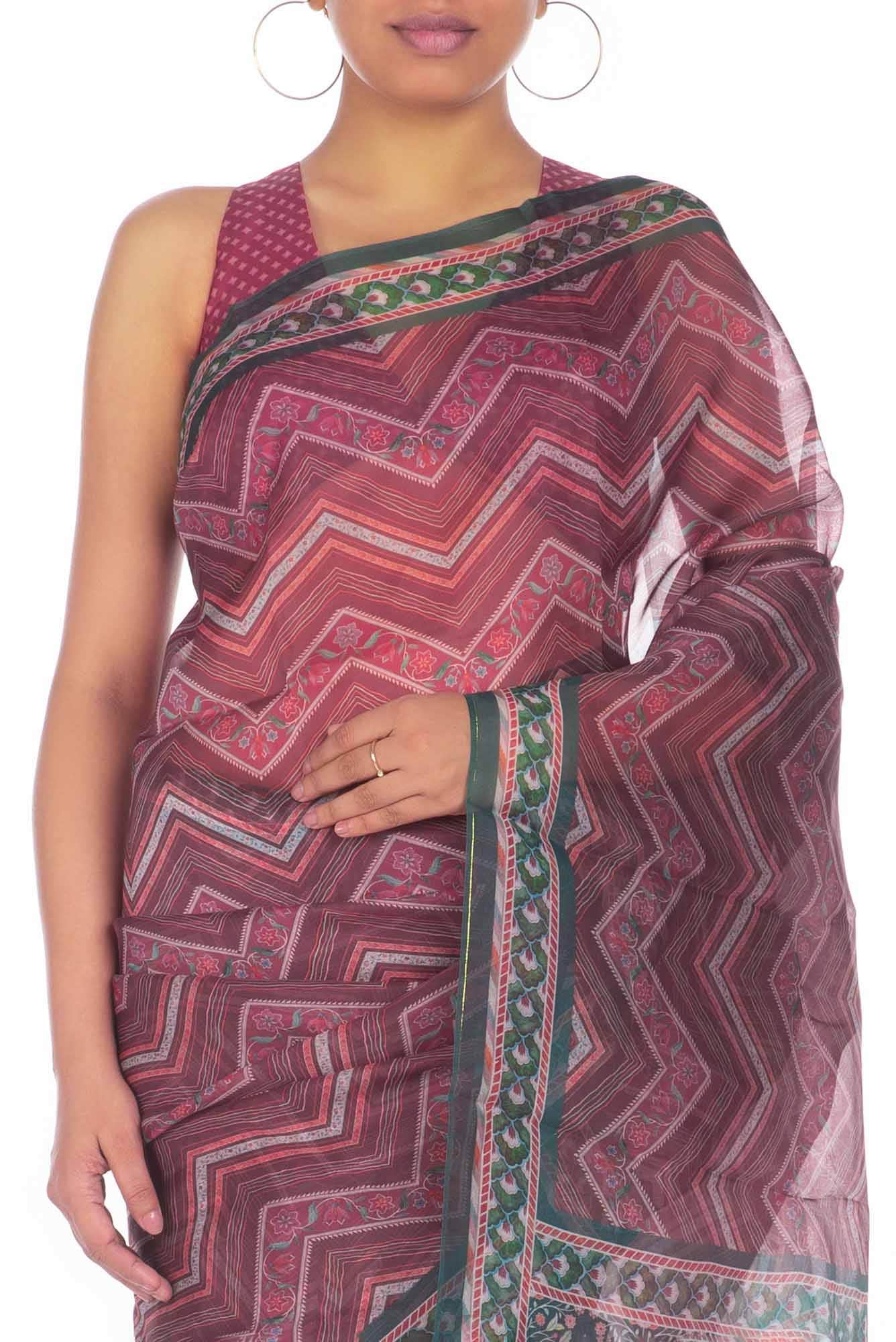 Leher Maroon floral design saree from Chintz Collection, Designed by Nalli - Image 2