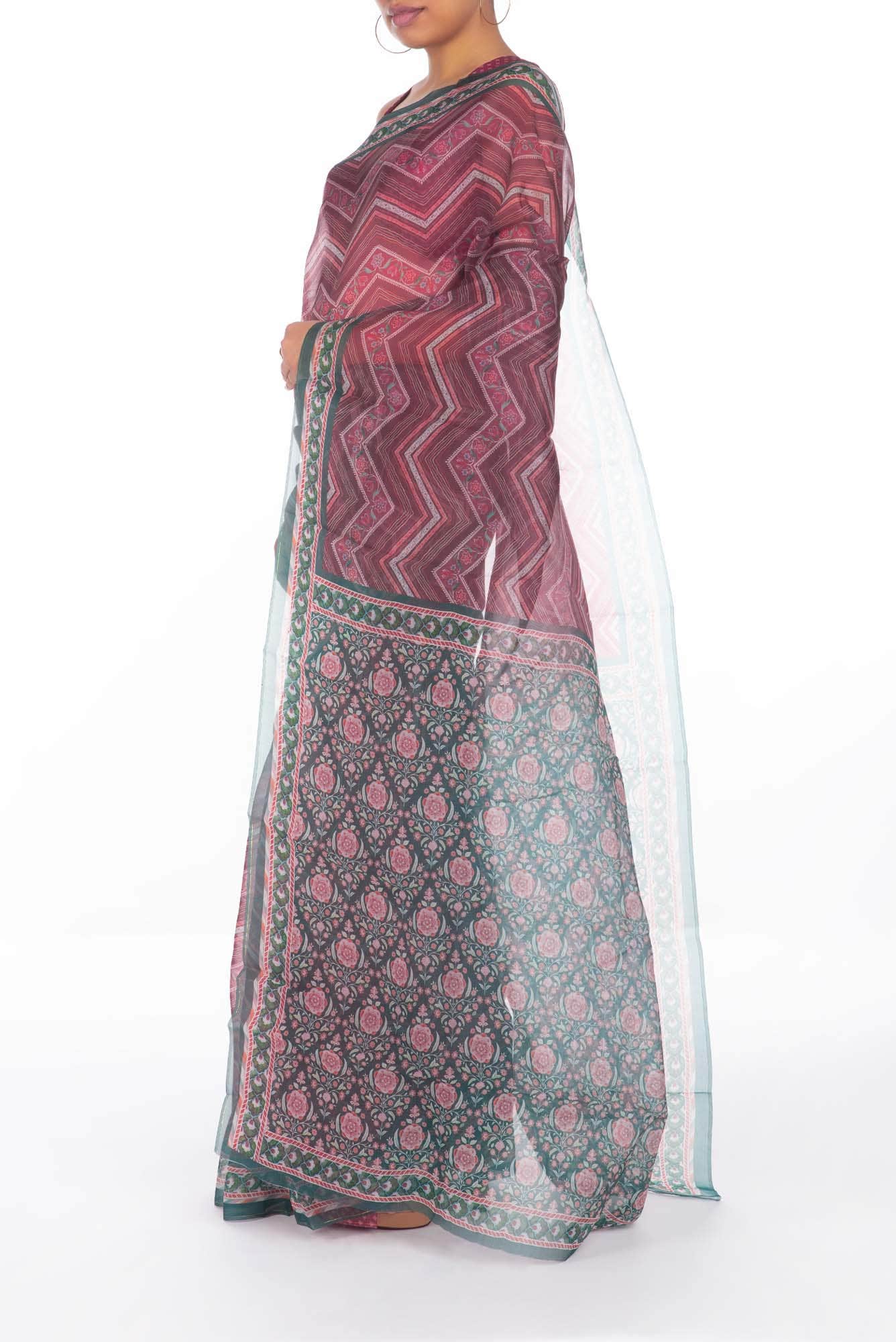 Leher Maroon floral design saree from Chintz Collection, Designed by Nalli - Image 3