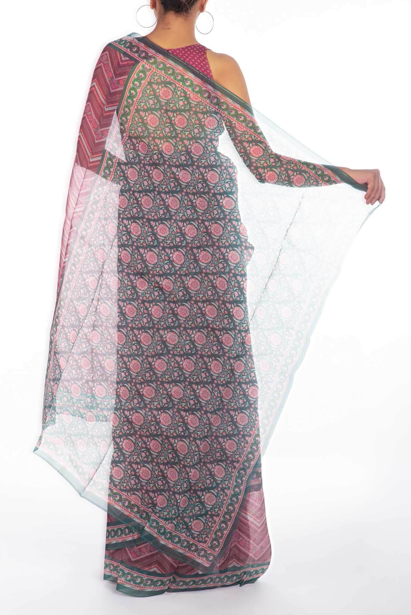 Leher Maroon floral design saree from Chintz Collection, Designed by Nalli - Image 5