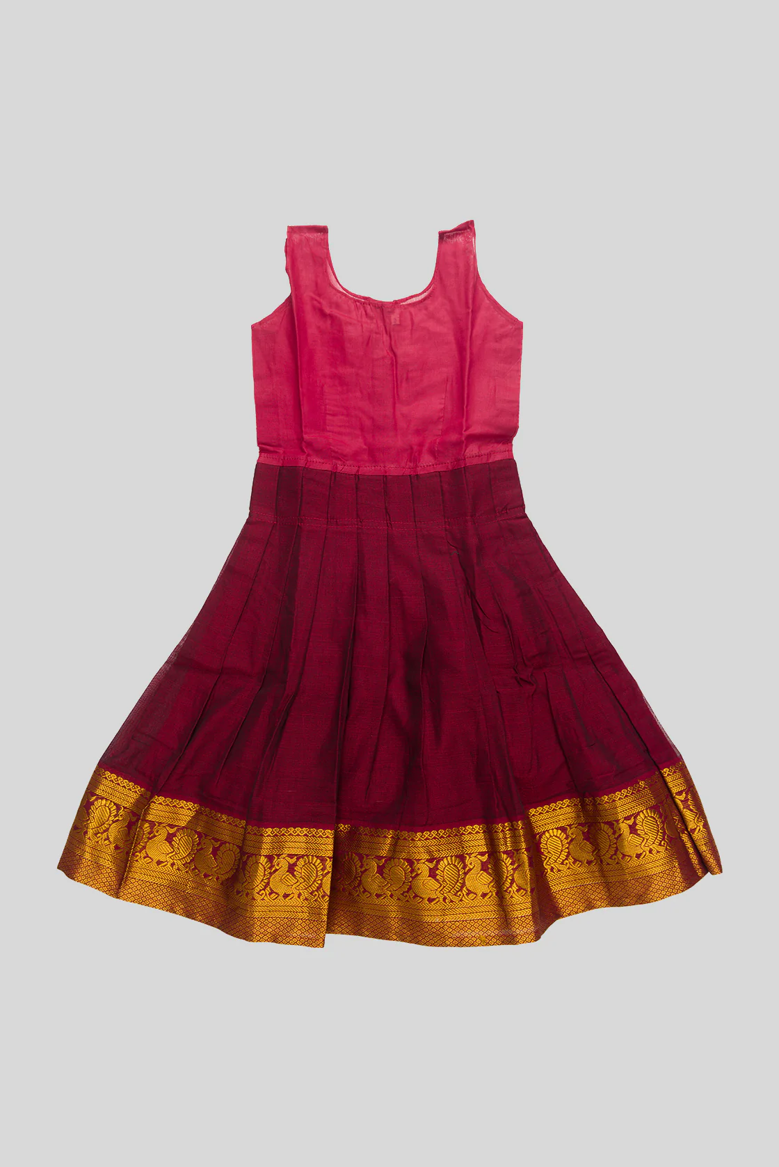 Maroon Readymade Cotton Pavadai Set  | Lehanga & Blouse - Image 5