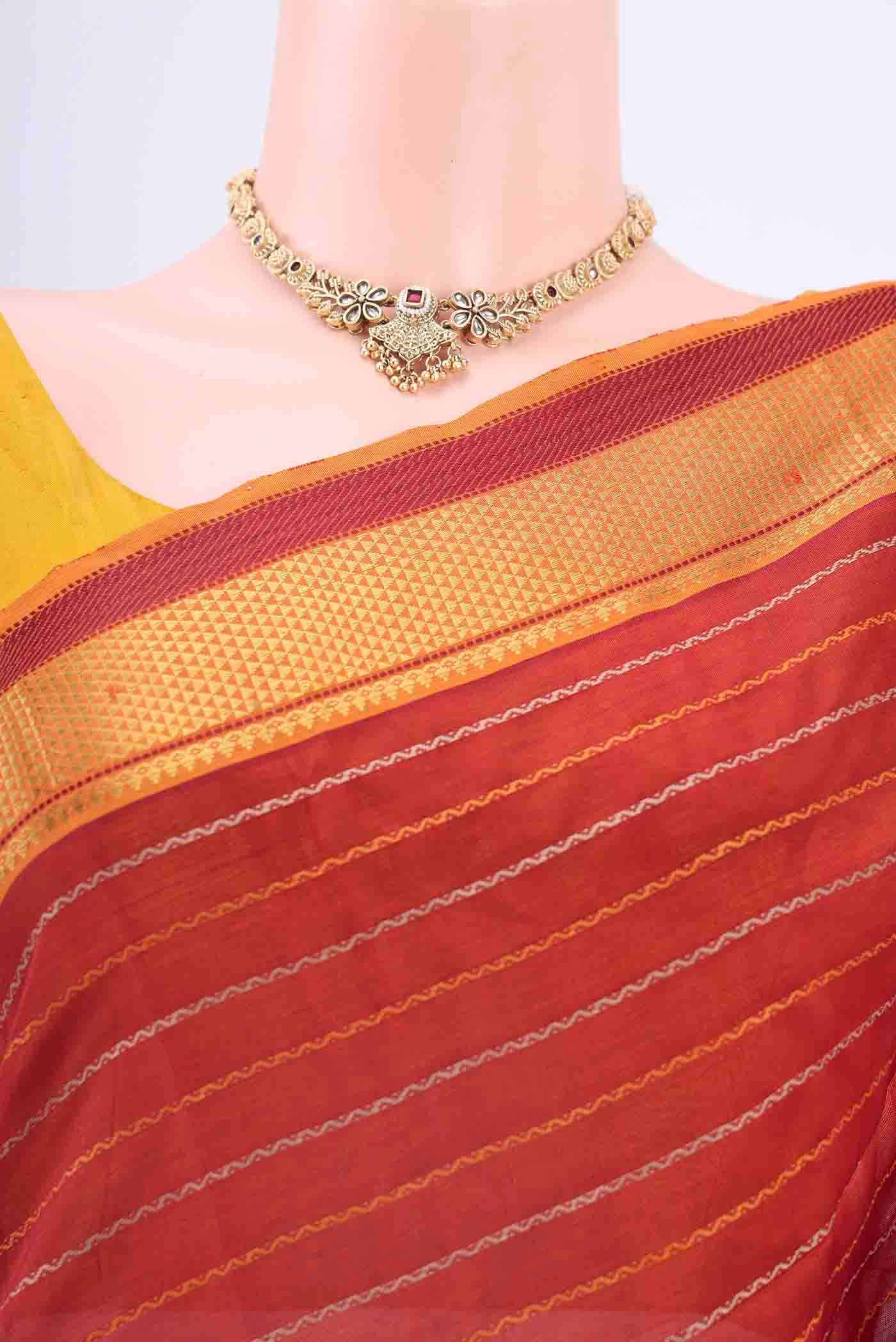 Maroon Silk Cotton Saree - Image 2