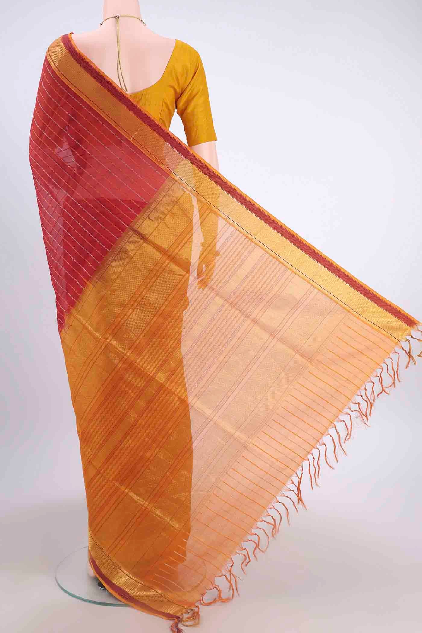 Maroon Silk Cotton Saree - Image 3
