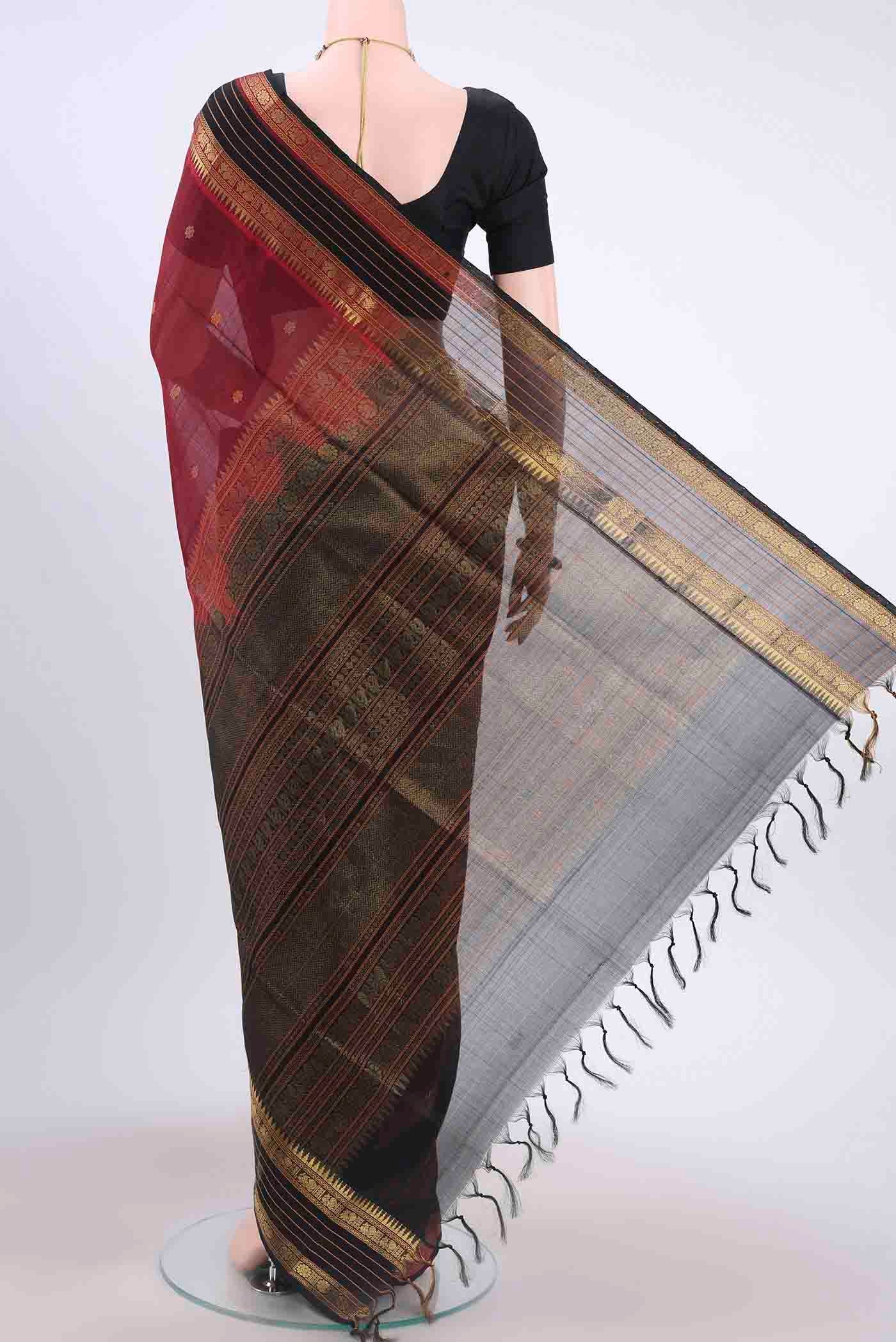 Maroon Silk Cotton Saree - Image 3