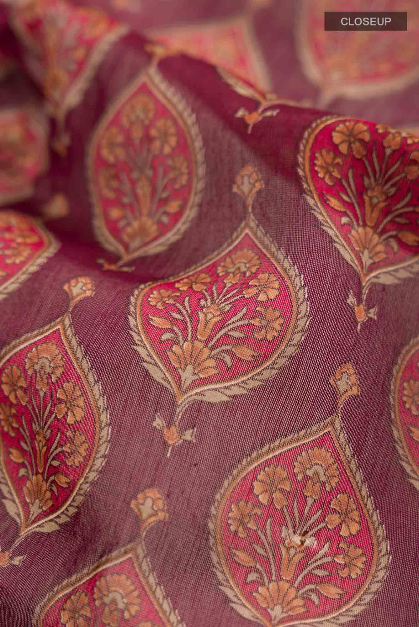 Maroon Silk Cotton Saree - Image 2