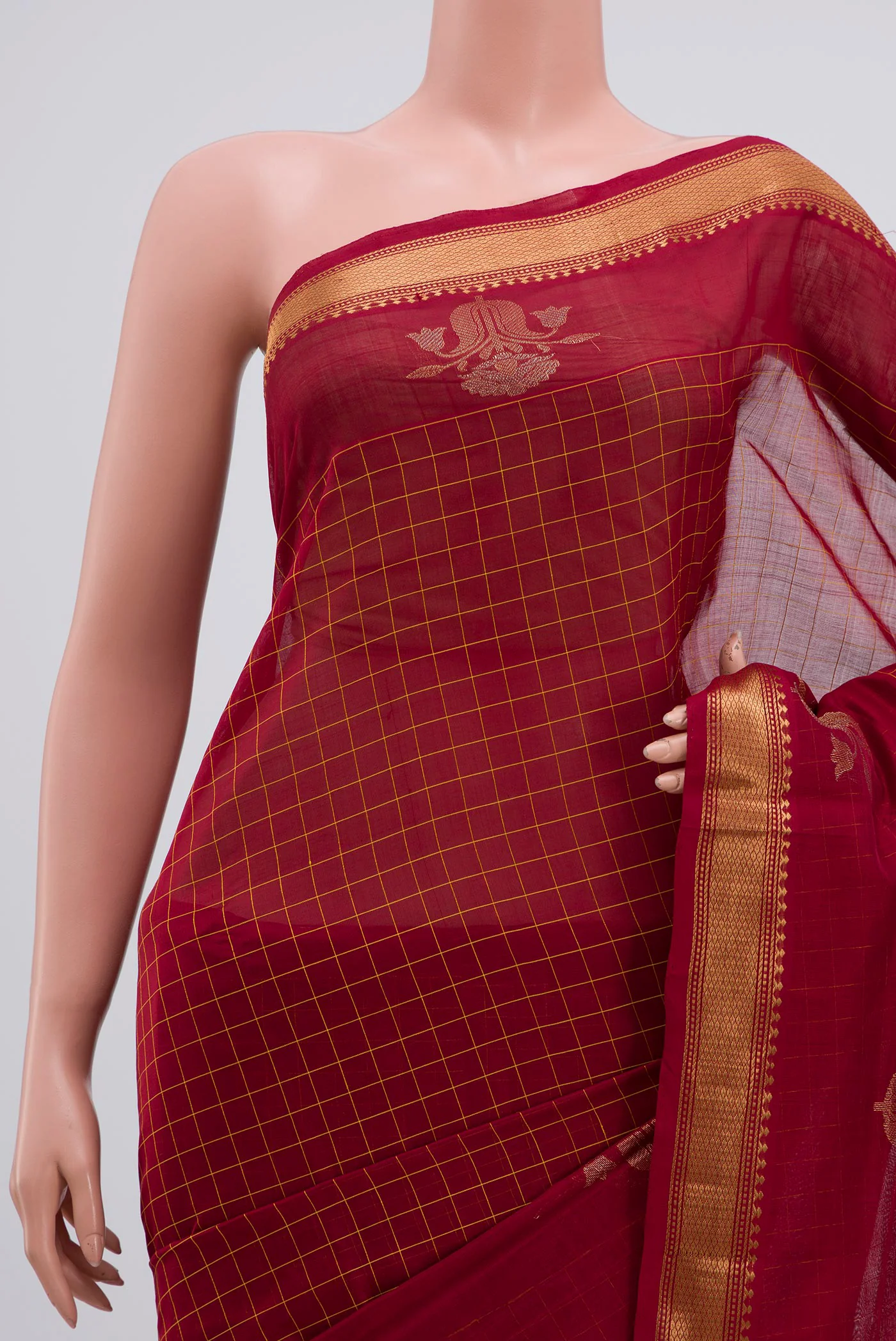 Maroon Silk Cotton Saree - Image 2