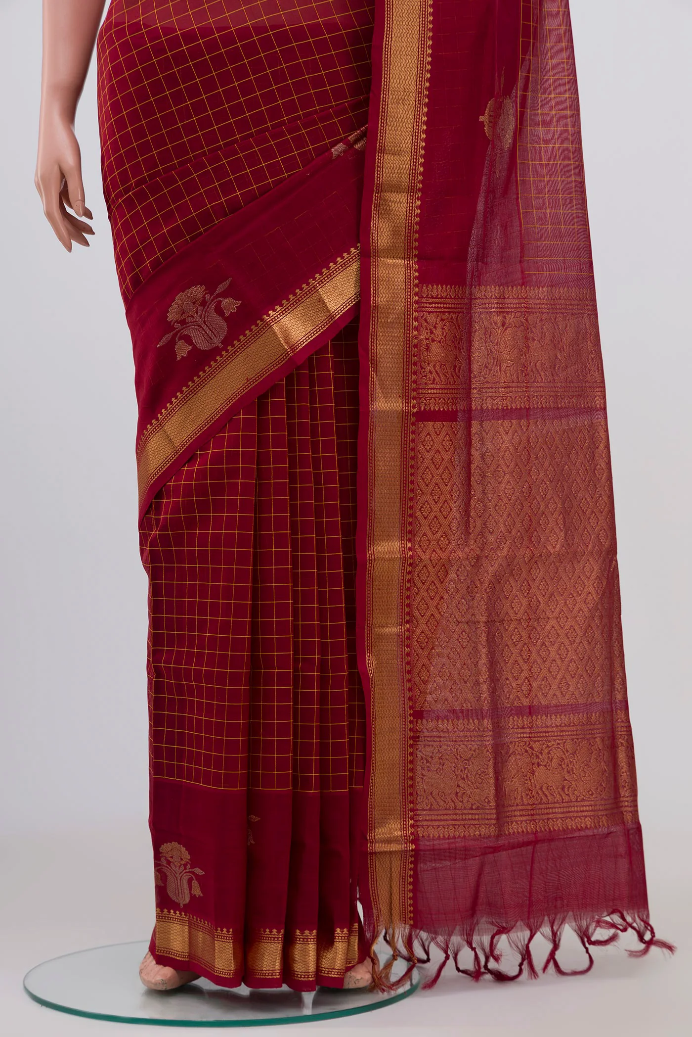 Maroon Silk Cotton Saree - Image 3