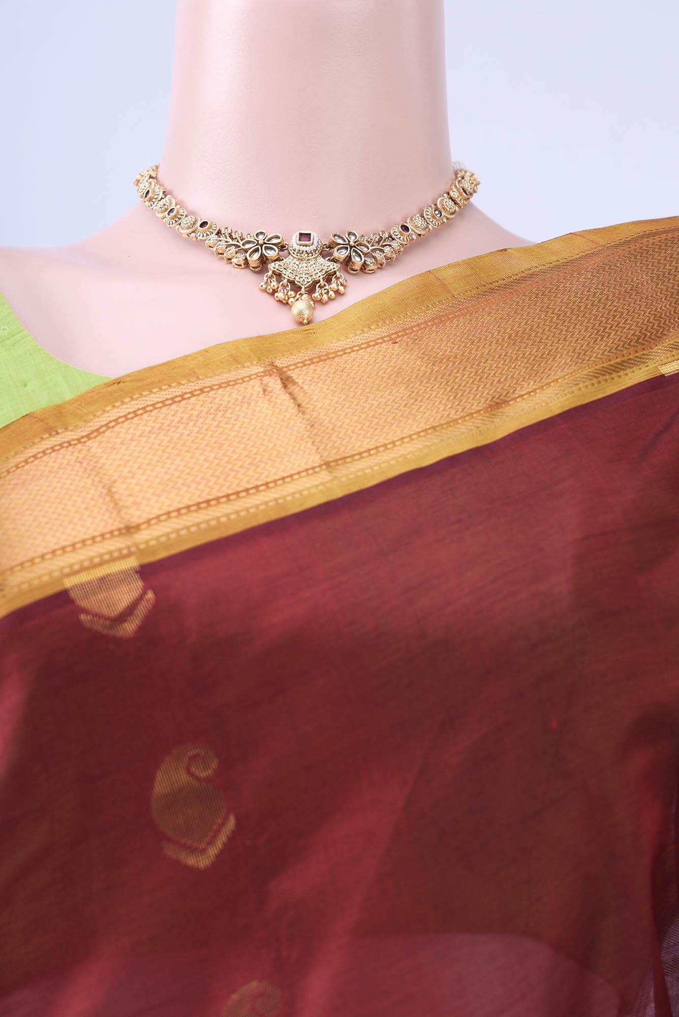 Maroon Silk Cotton Saree - Image 2