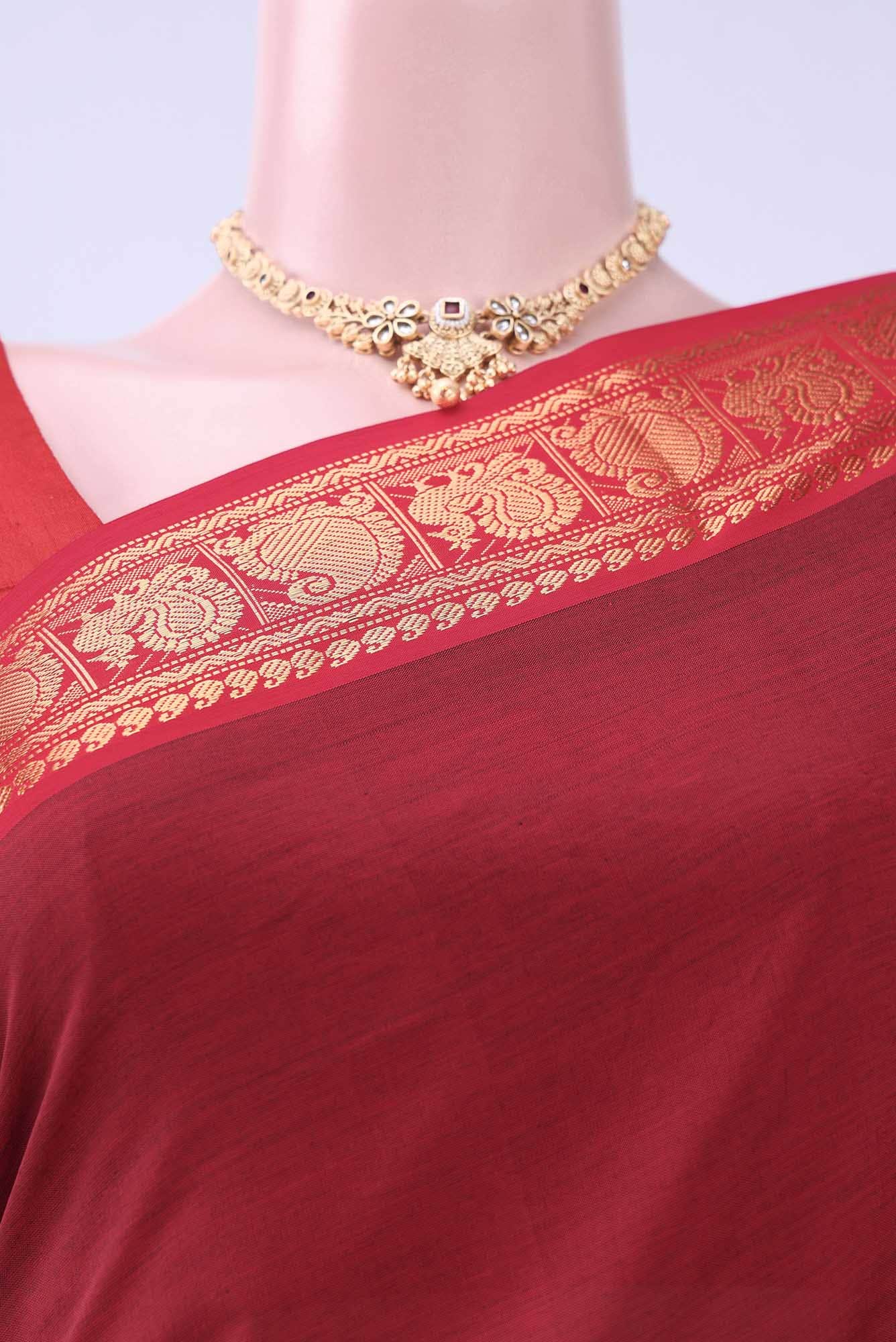 Maroon Silk Cotton Saree - Image 2