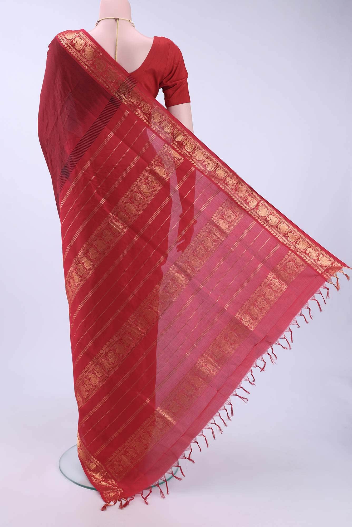 Maroon Silk Cotton Saree - Image 3