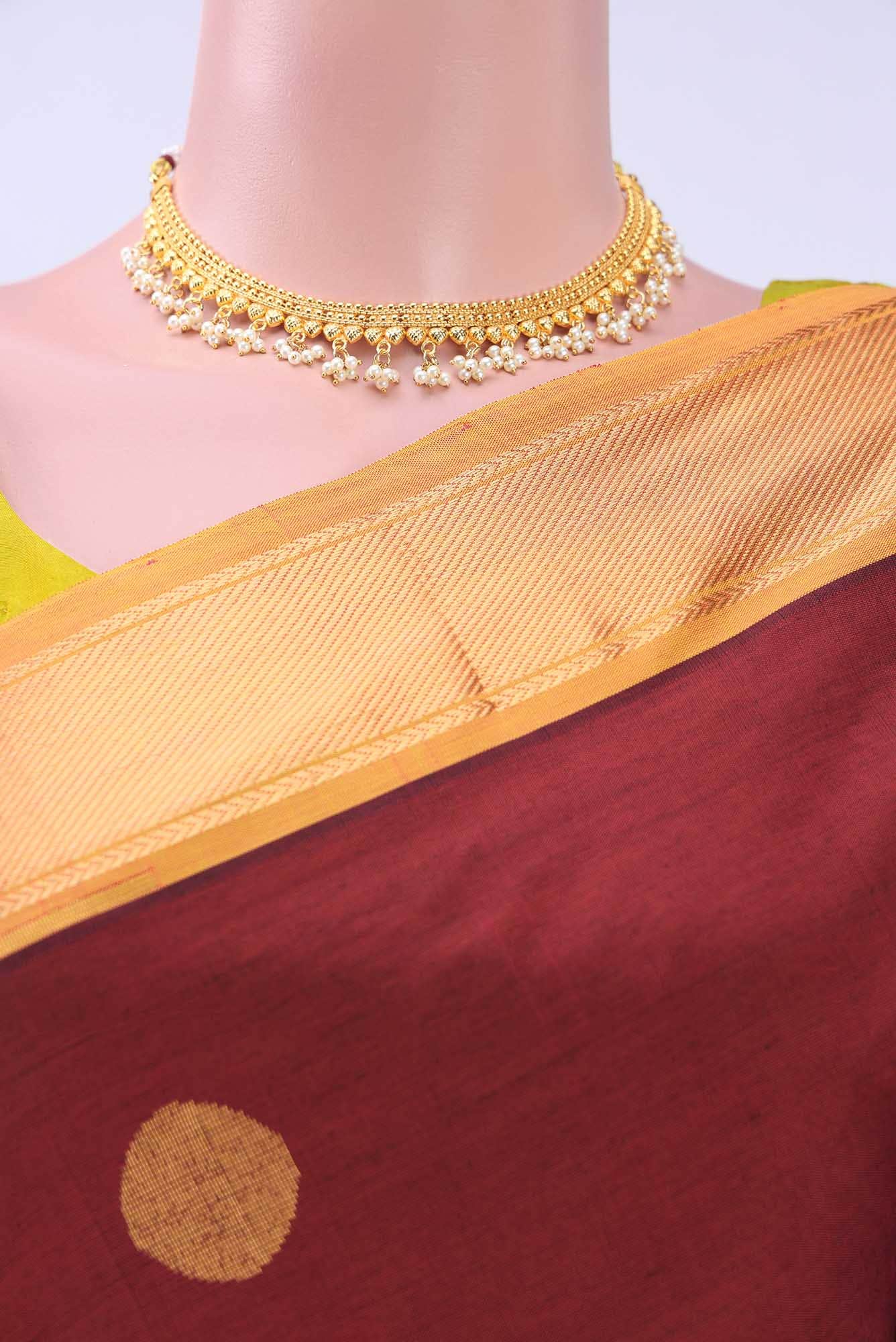 Maroon Silk Cotton Saree - Image 2