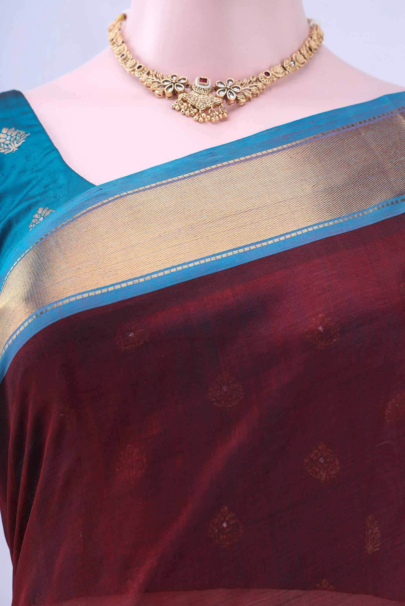 Maroon Silk Cotton Saree - Image 2