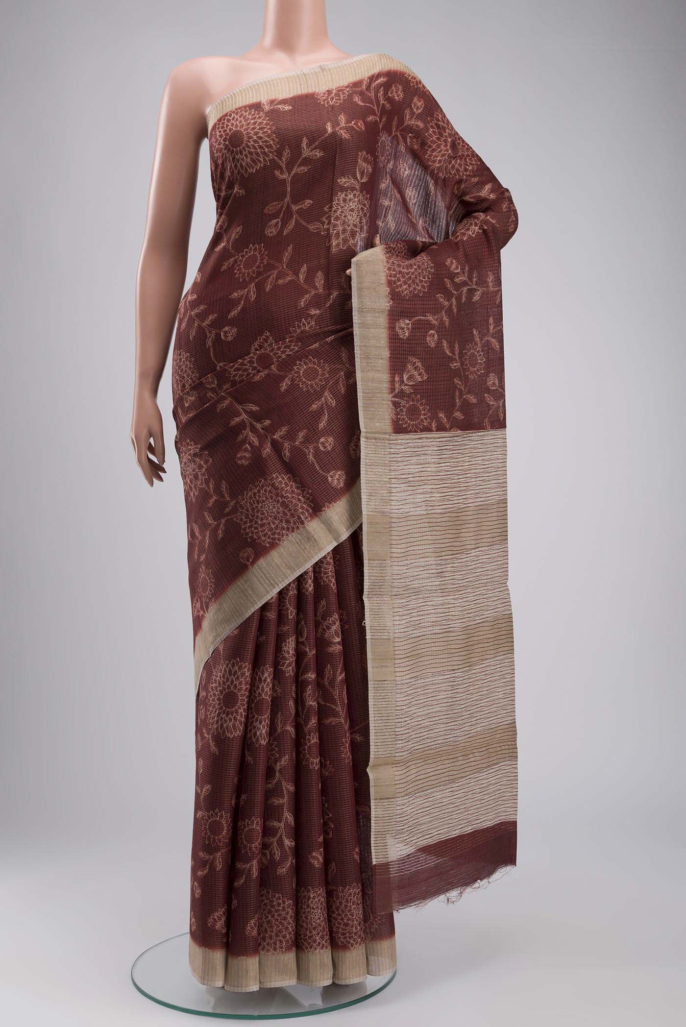 Brown Tussar Silk Saree