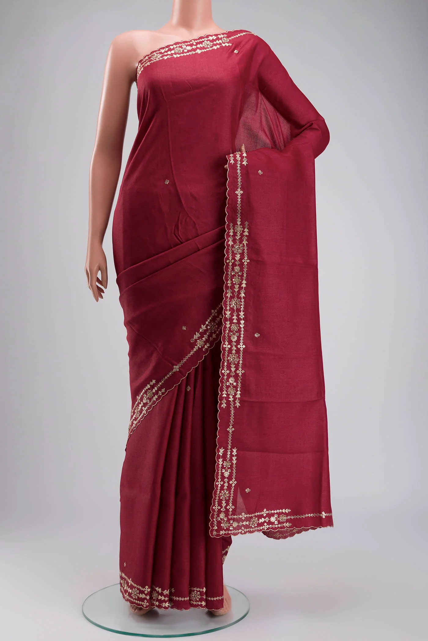 Maroon Tussar Silk Saree