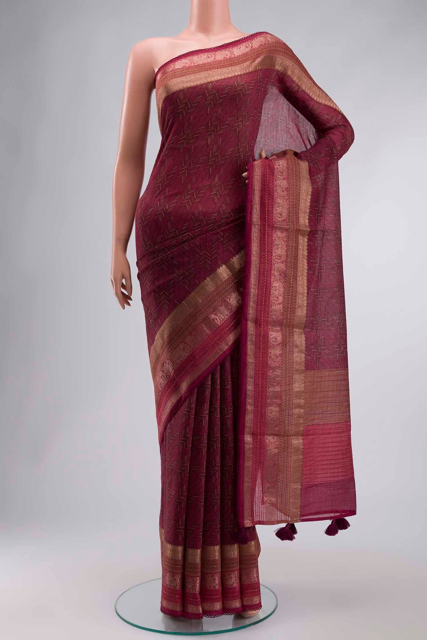 Maroon Tussar Silk Saree