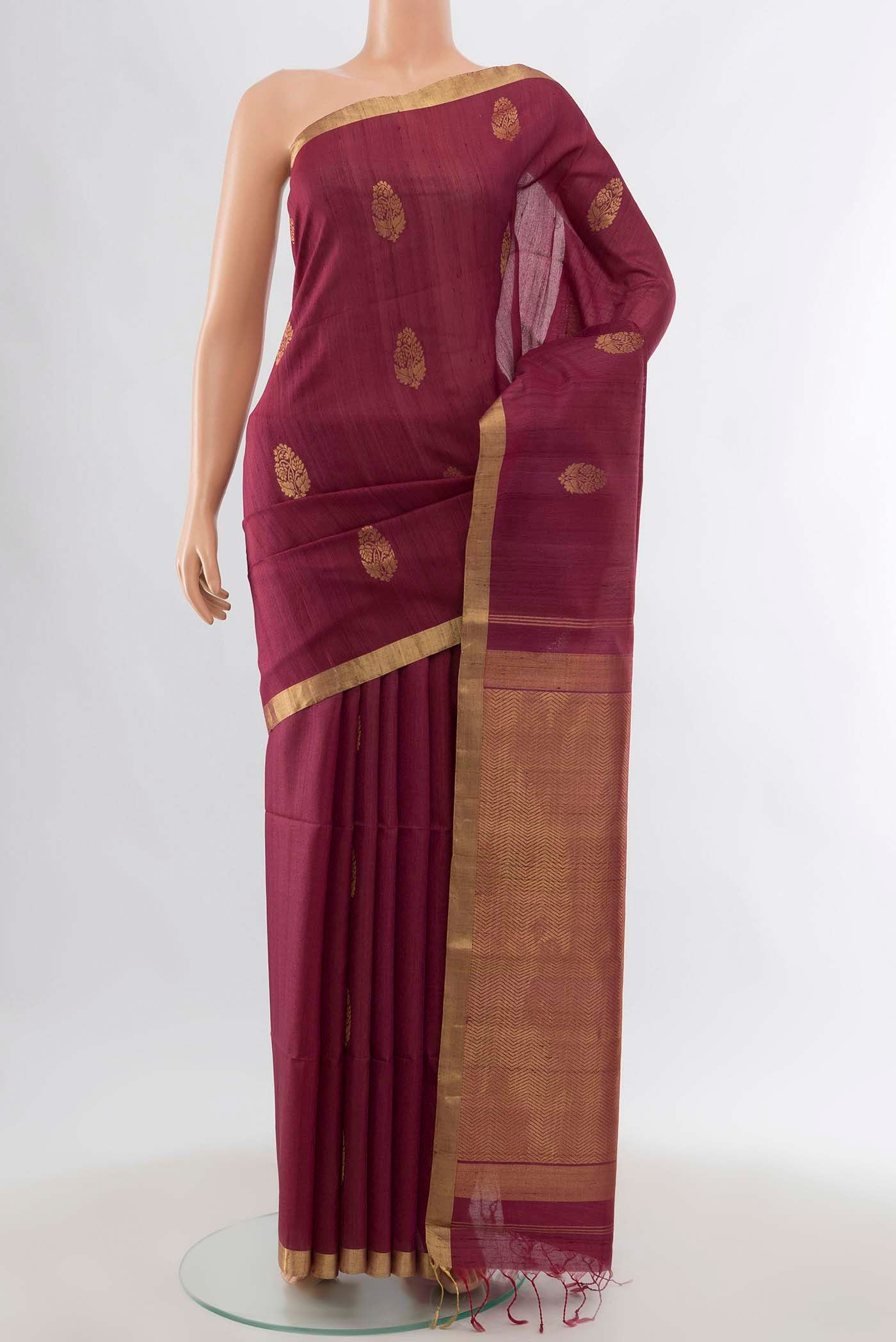 Maroon Tussar Silk Saree