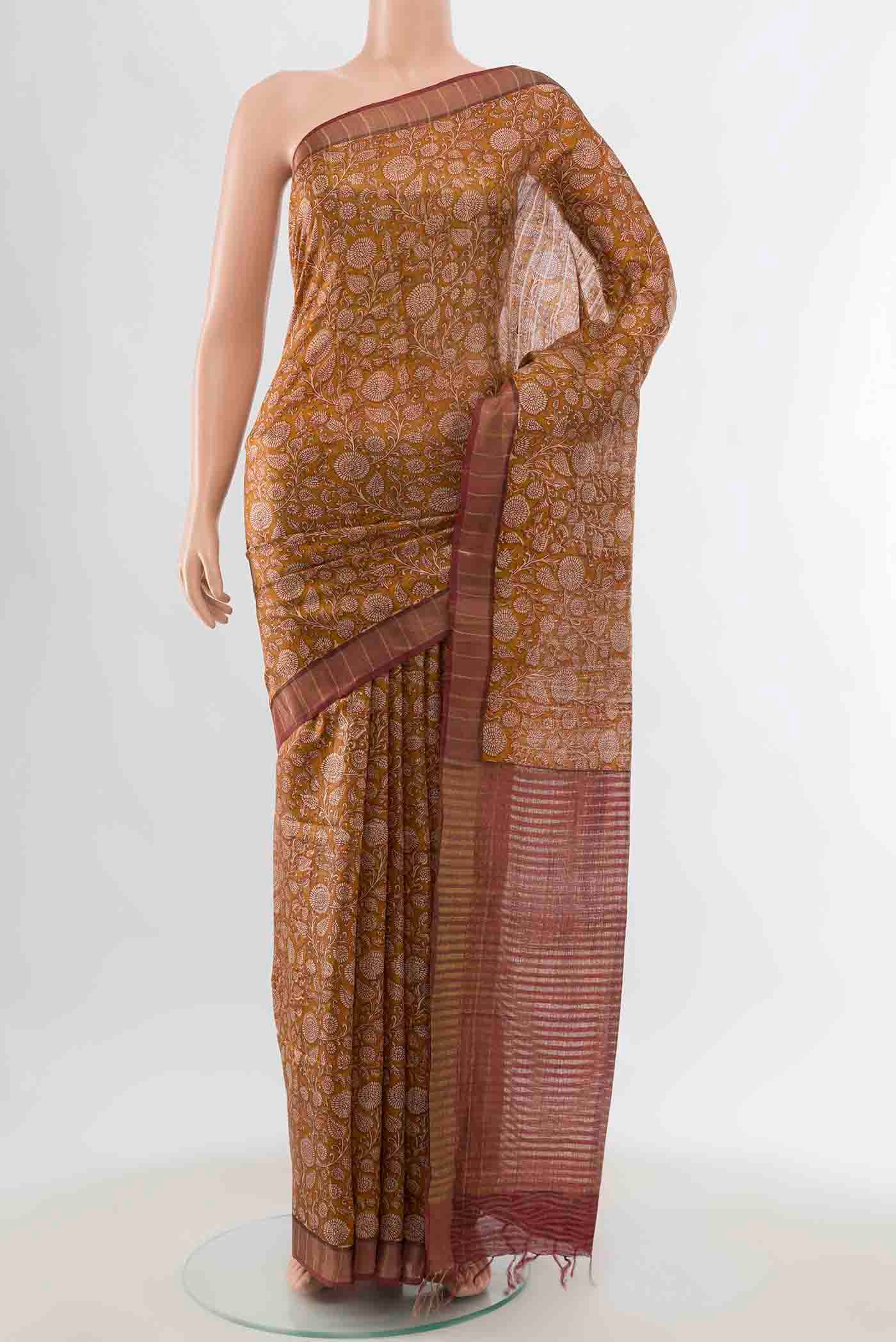 Mustard Tussar Silk Saree