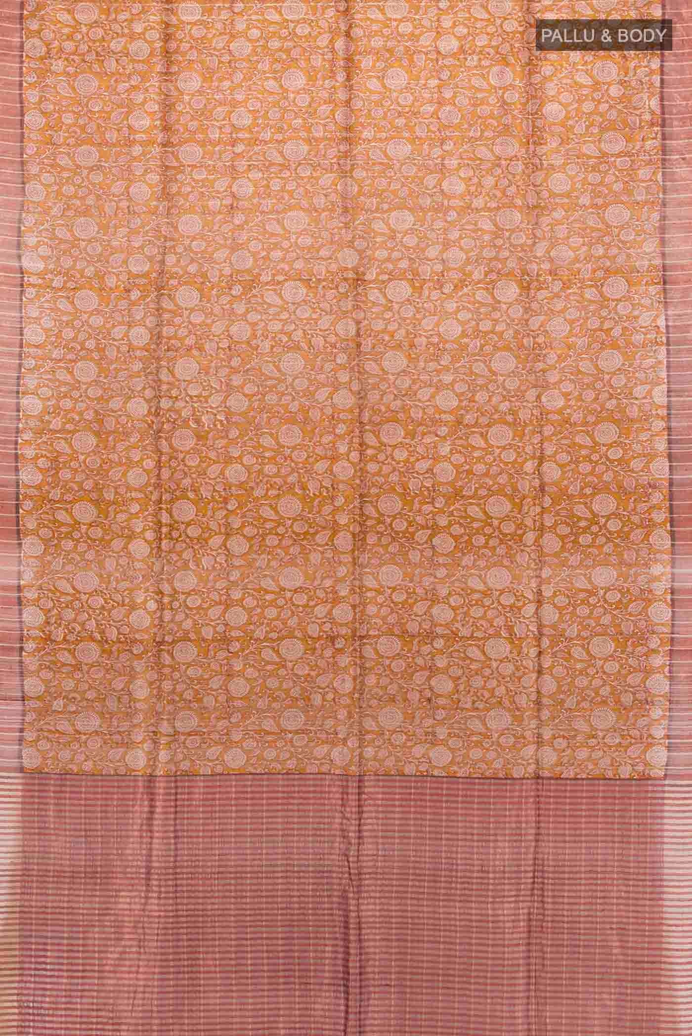 Mustard Tussar Silk Saree - Image 5