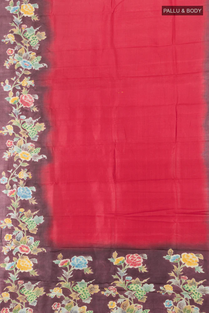 Red Tussar Silk Saree - Image 5