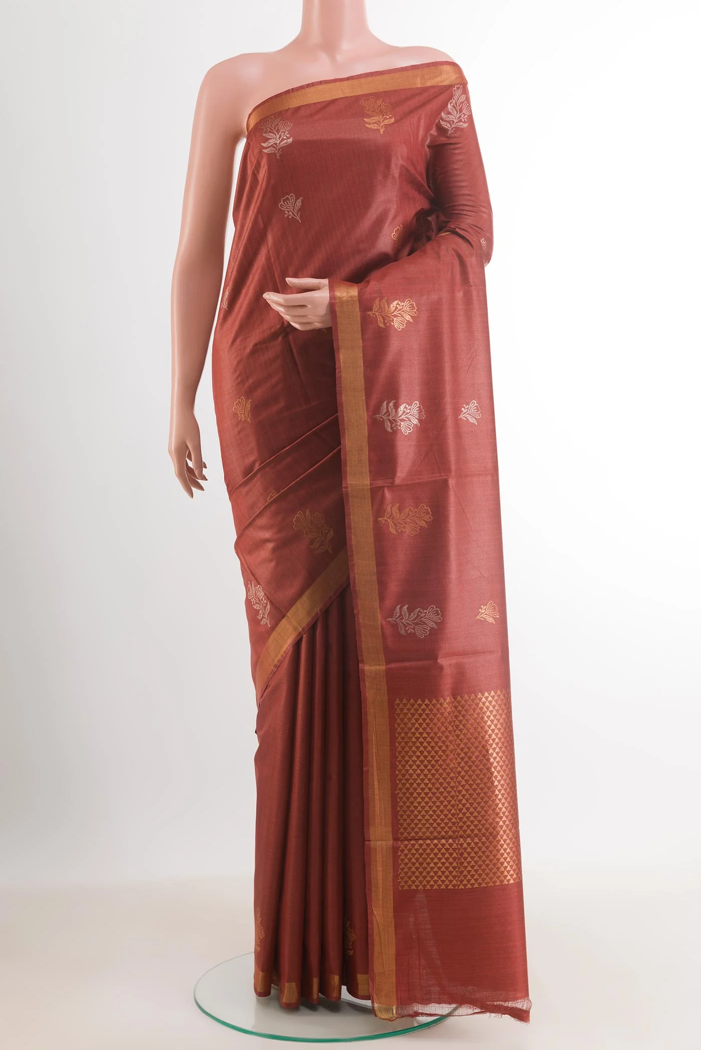 Rust Tussar Silk Saree