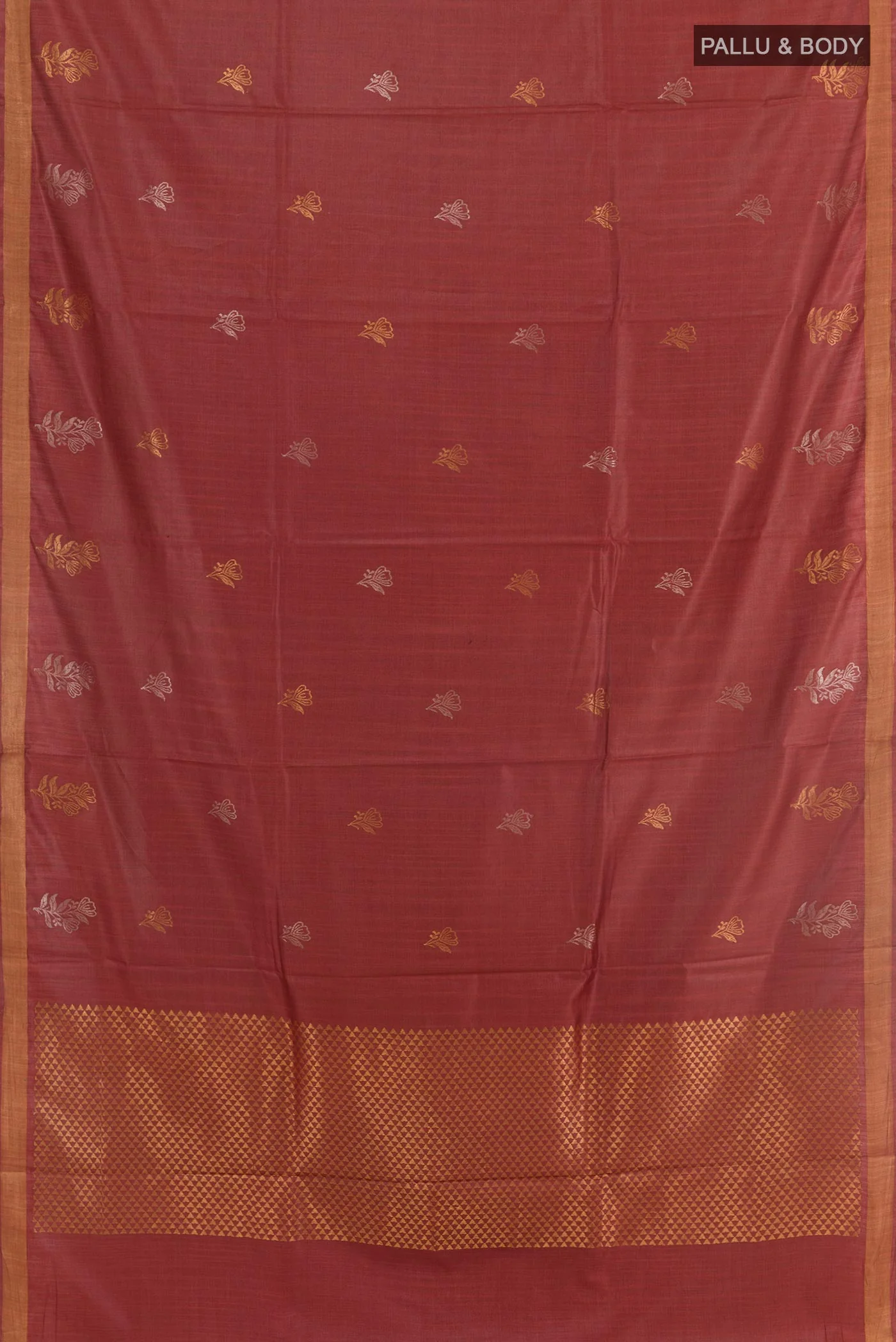 Rust Tussar Silk Saree - Image 3