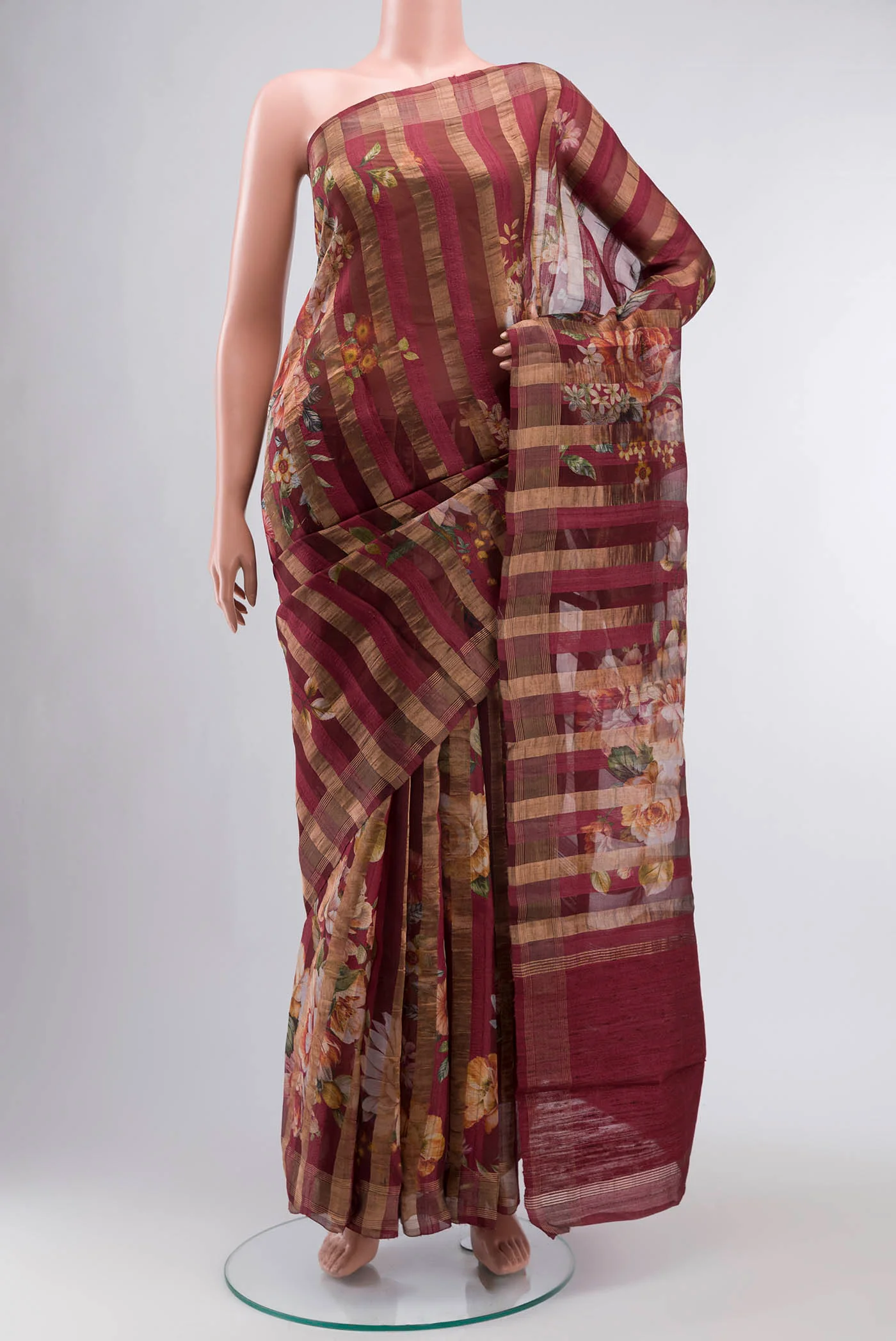 Maroon Tussar Silk Saree