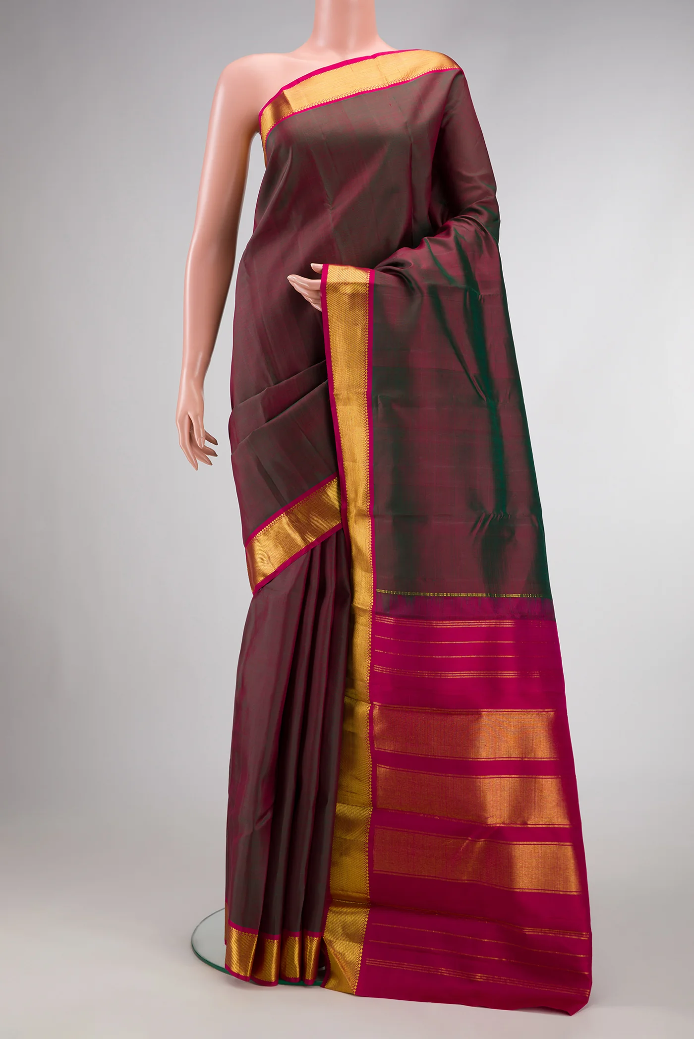 Maroon with Green Color Kanchipuram Silk Saree