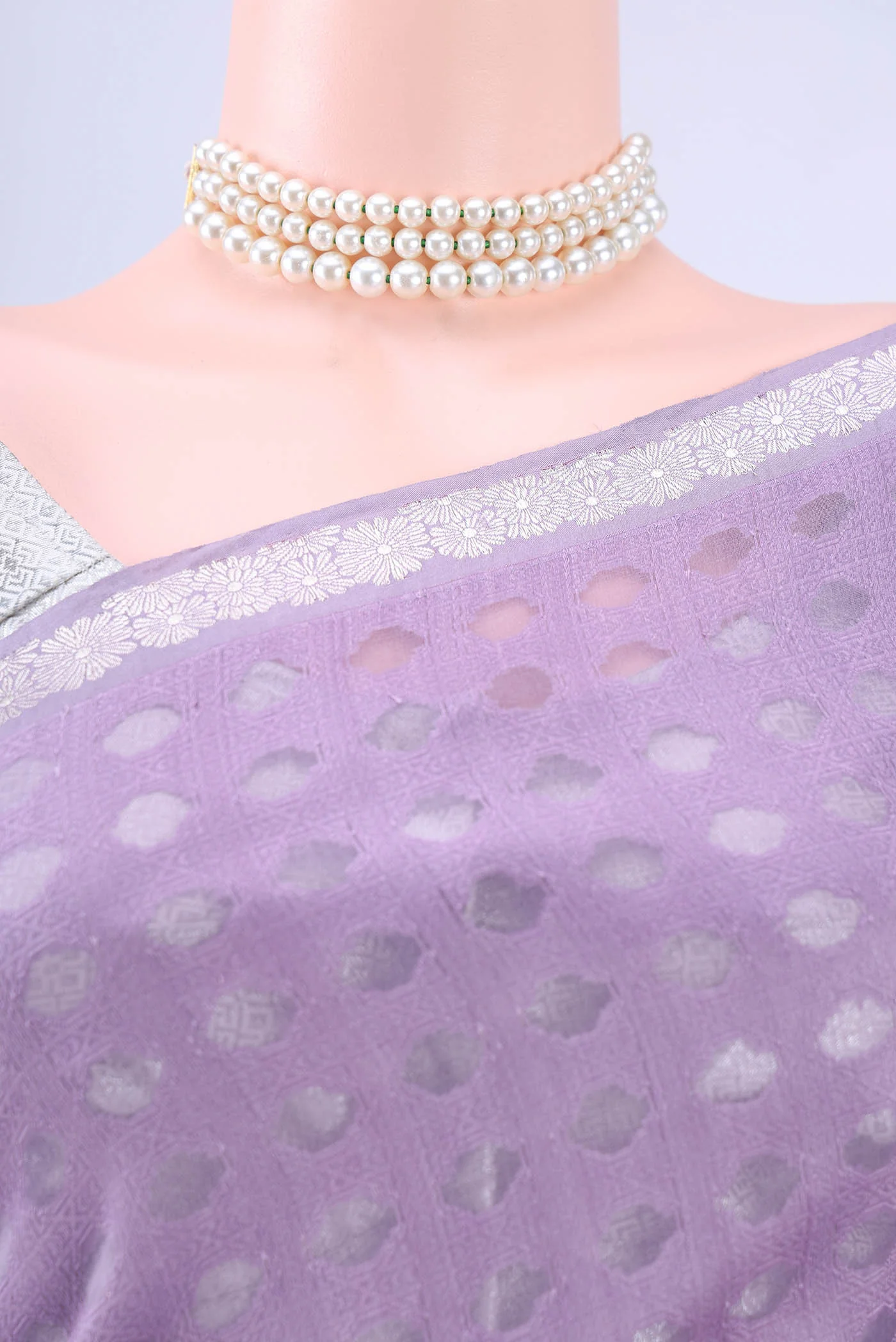 Lavender Banarasi Kora Silk Saree - Image 2